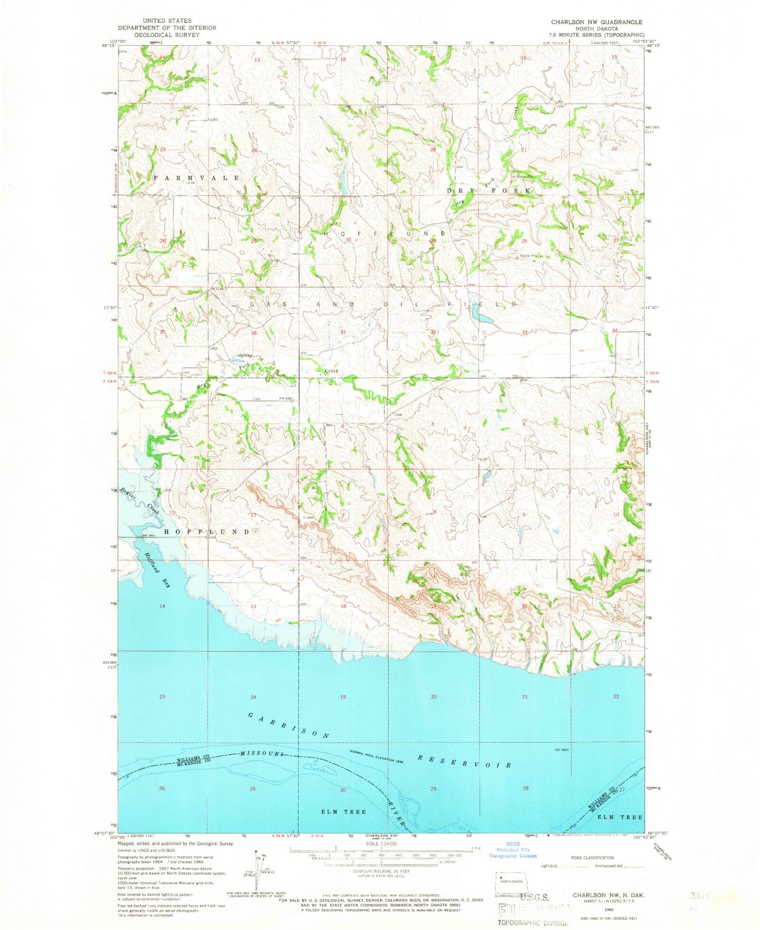 Classic USGS Charlson NW North Dakota 7.5'x7.5' Topo Map Image