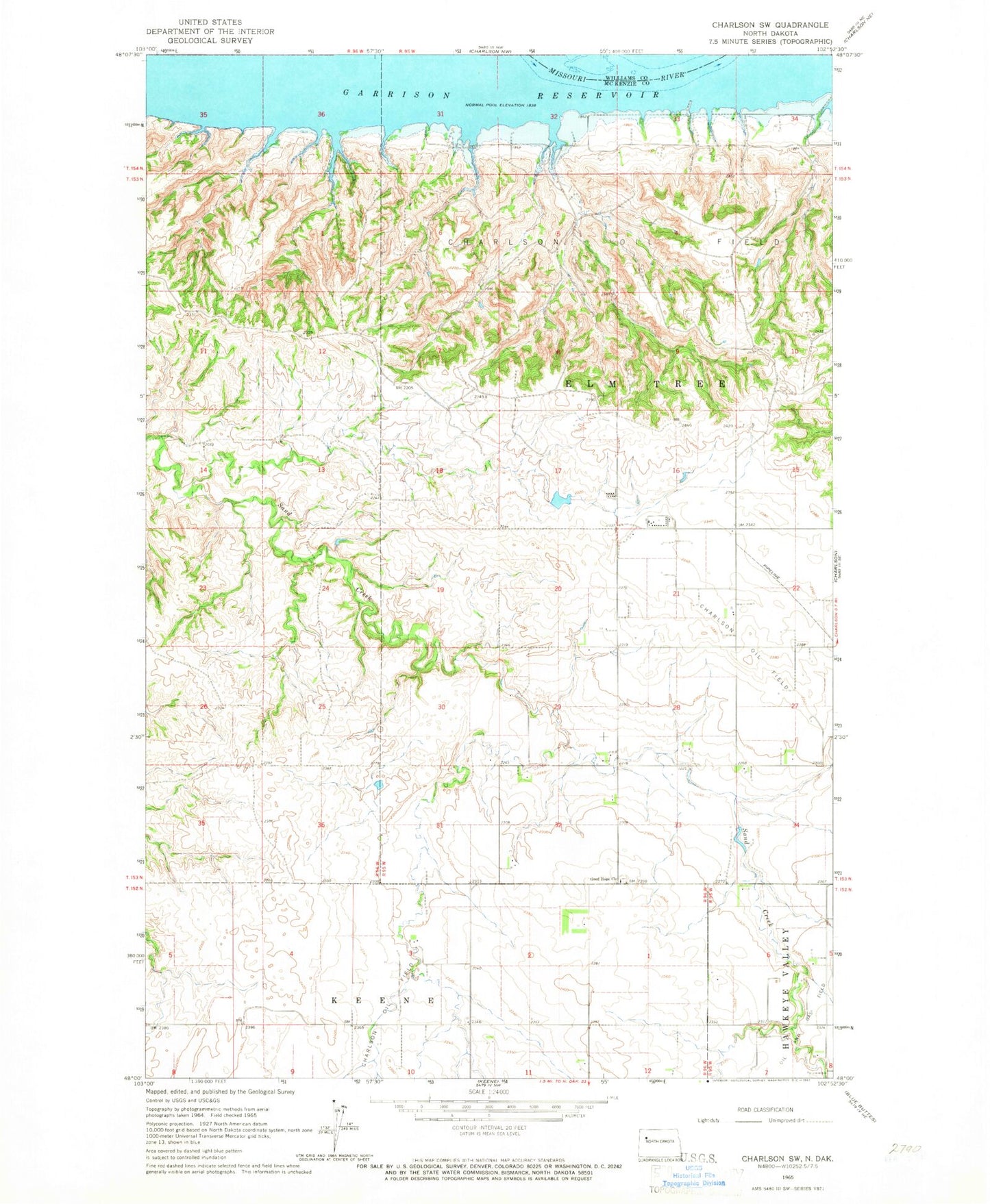 Classic USGS Charlson SW North Dakota 7.5'x7.5' Topo Map Image