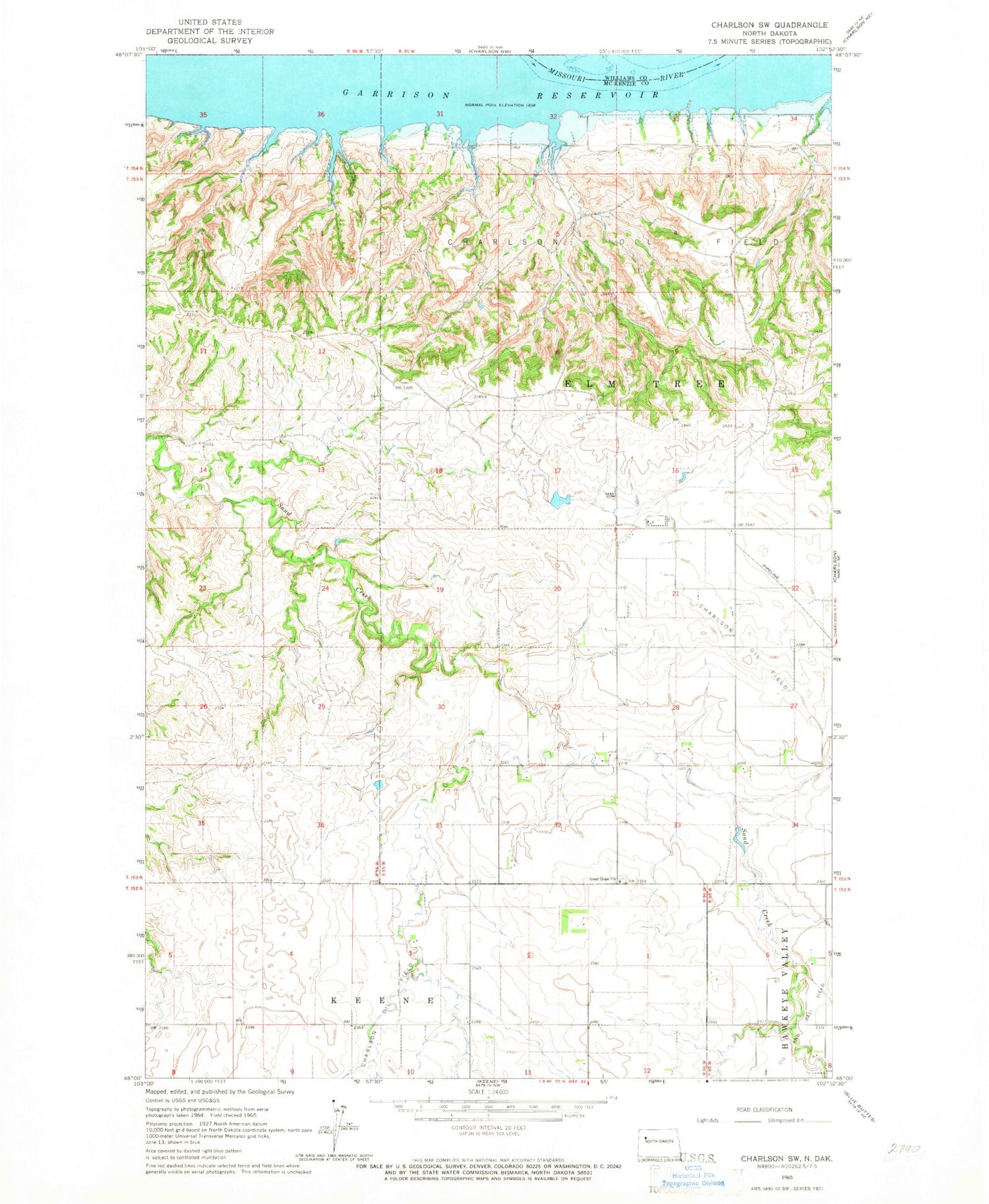 Classic USGS Charlson SW North Dakota 7.5'x7.5' Topo Map Image