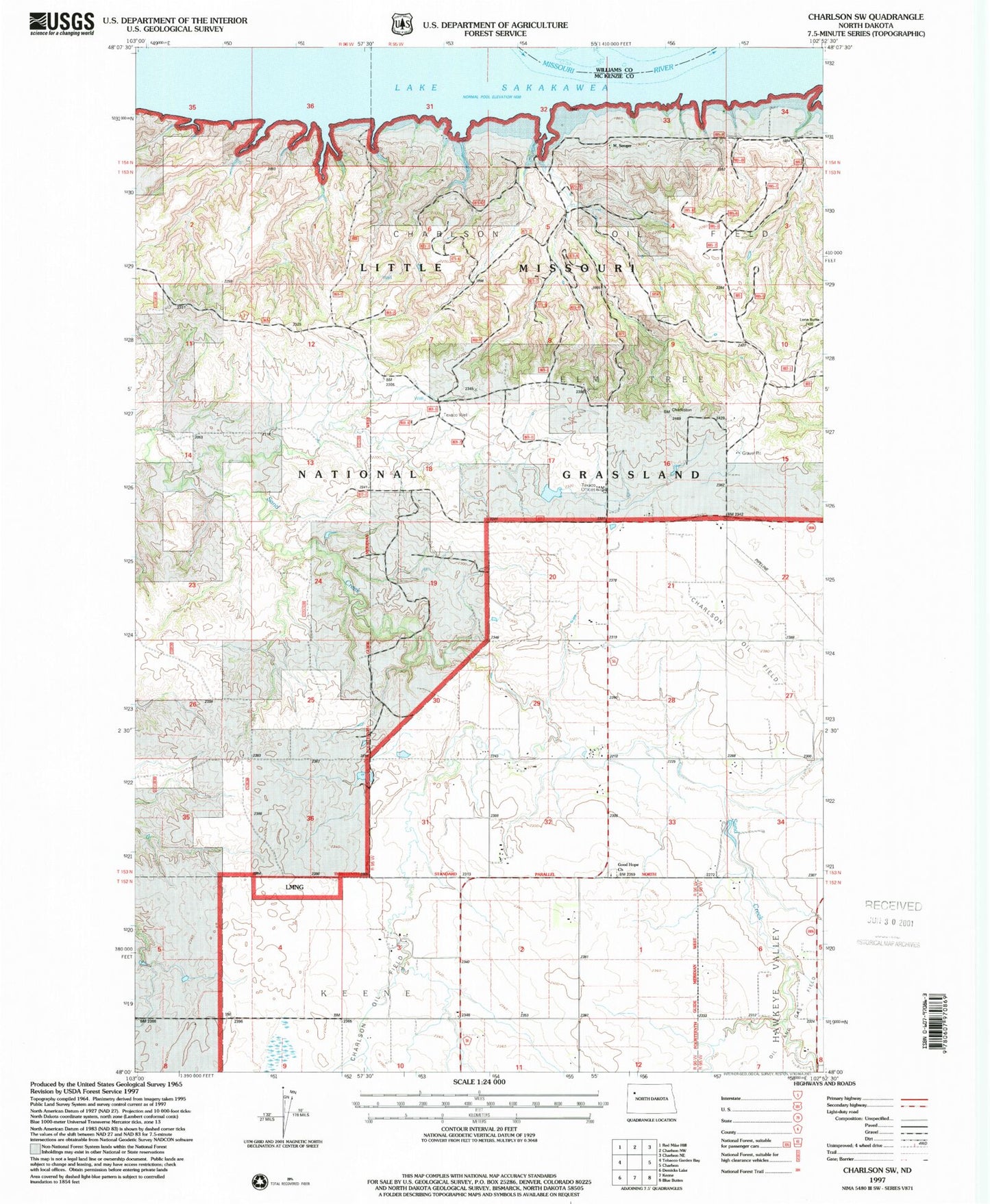 Classic USGS Charlson SW North Dakota 7.5'x7.5' Topo Map Image
