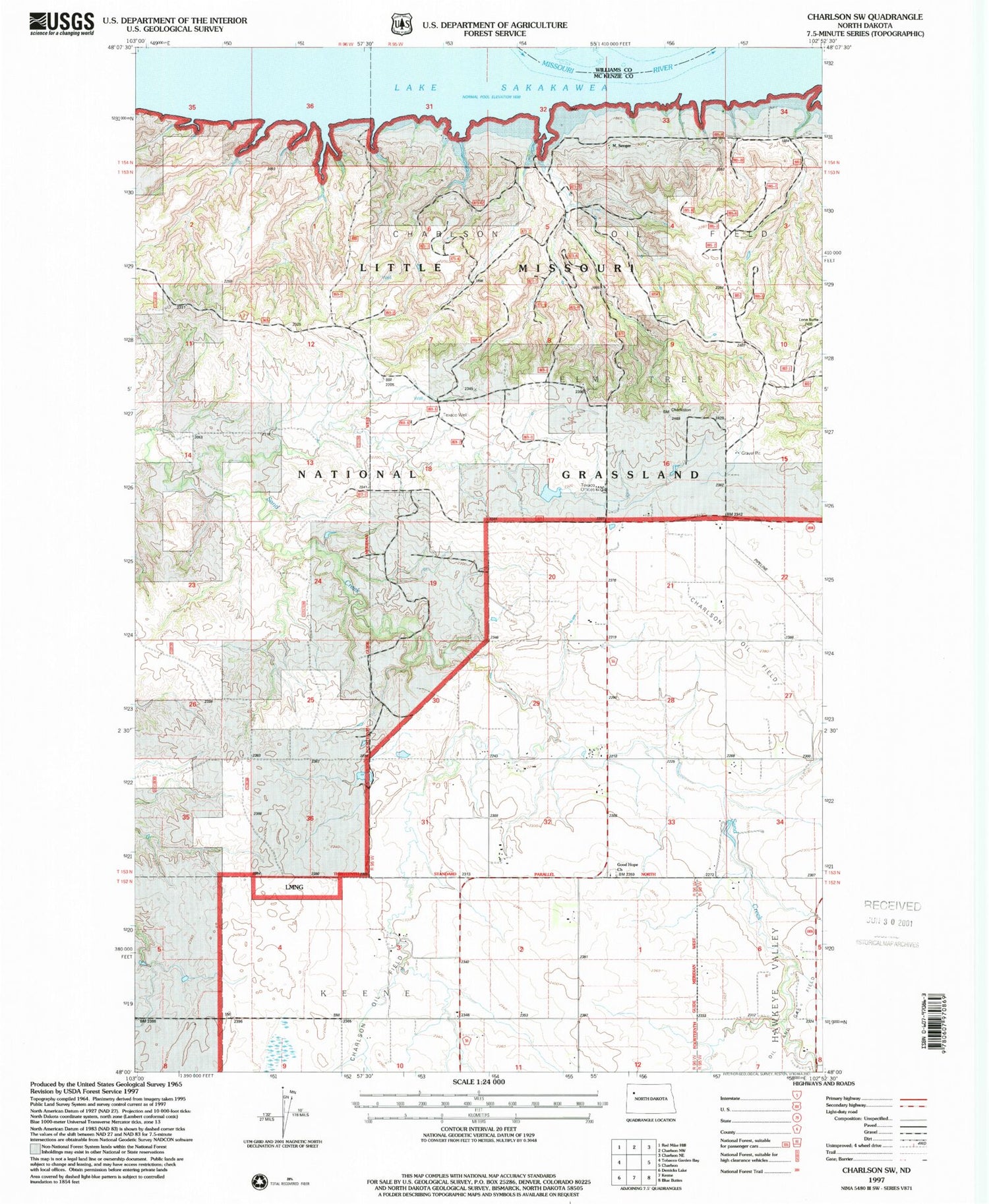 Classic USGS Charlson SW North Dakota 7.5'x7.5' Topo Map Image