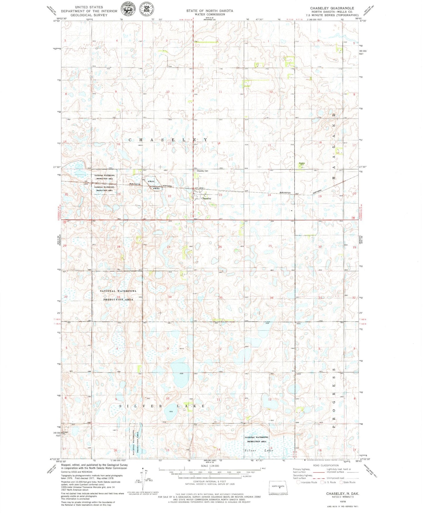 Classic USGS Chaseley North Dakota 7.5'x7.5' Topo Map Image