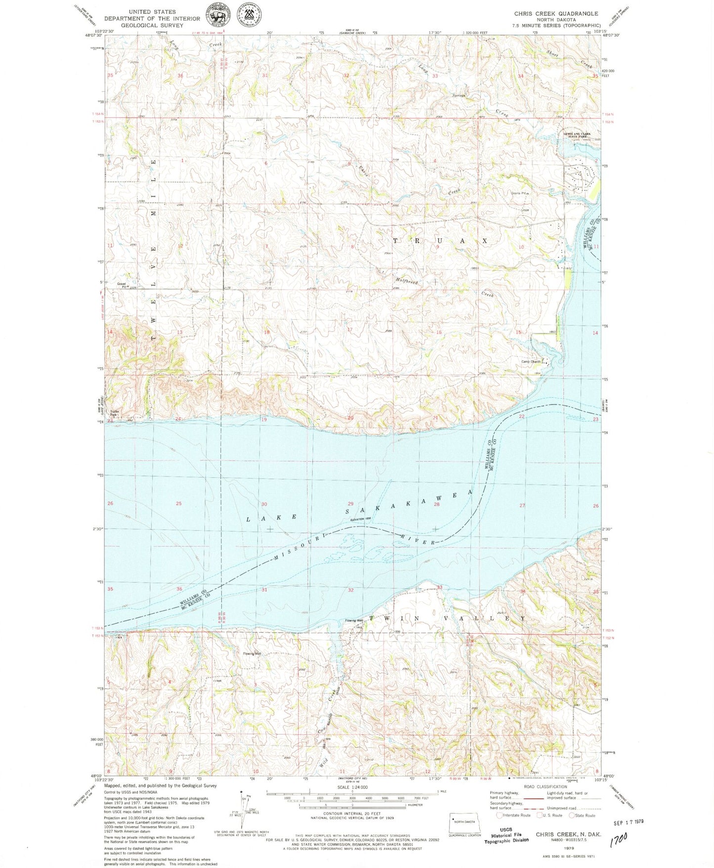 Classic USGS Chris Creek North Dakota 7.5'x7.5' Topo Map Image