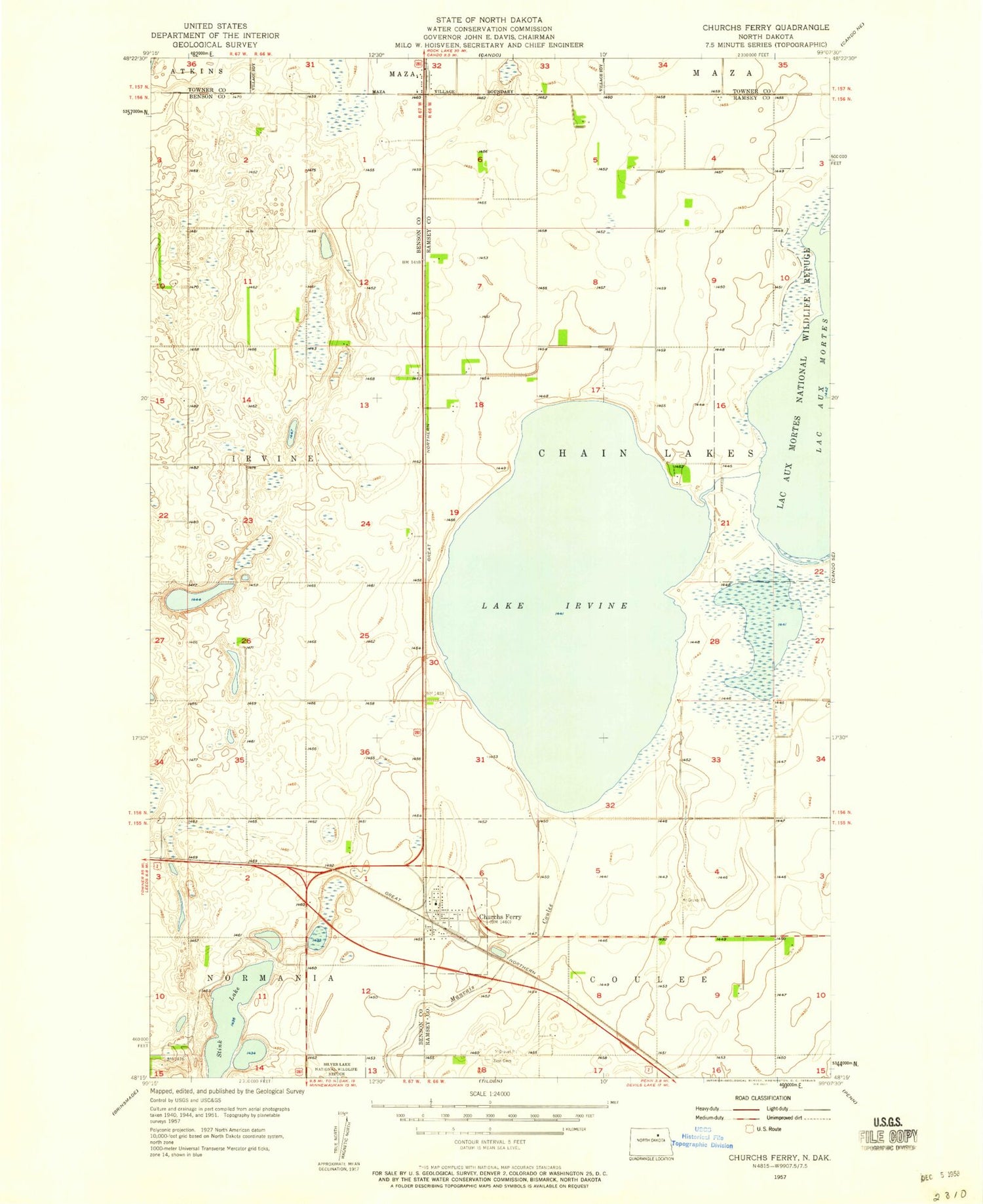 Classic USGS Churchs Ferry North Dakota 7.5'x7.5' Topo Map Image