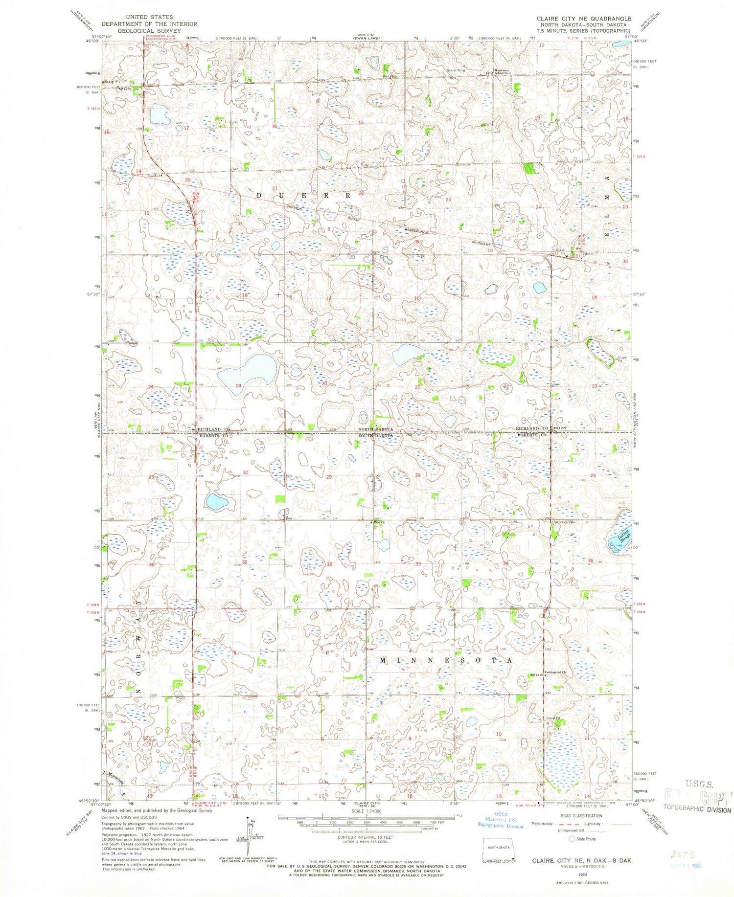 Classic USGS Claire City NE North Dakota 7.5'x7.5' Topo Map Image