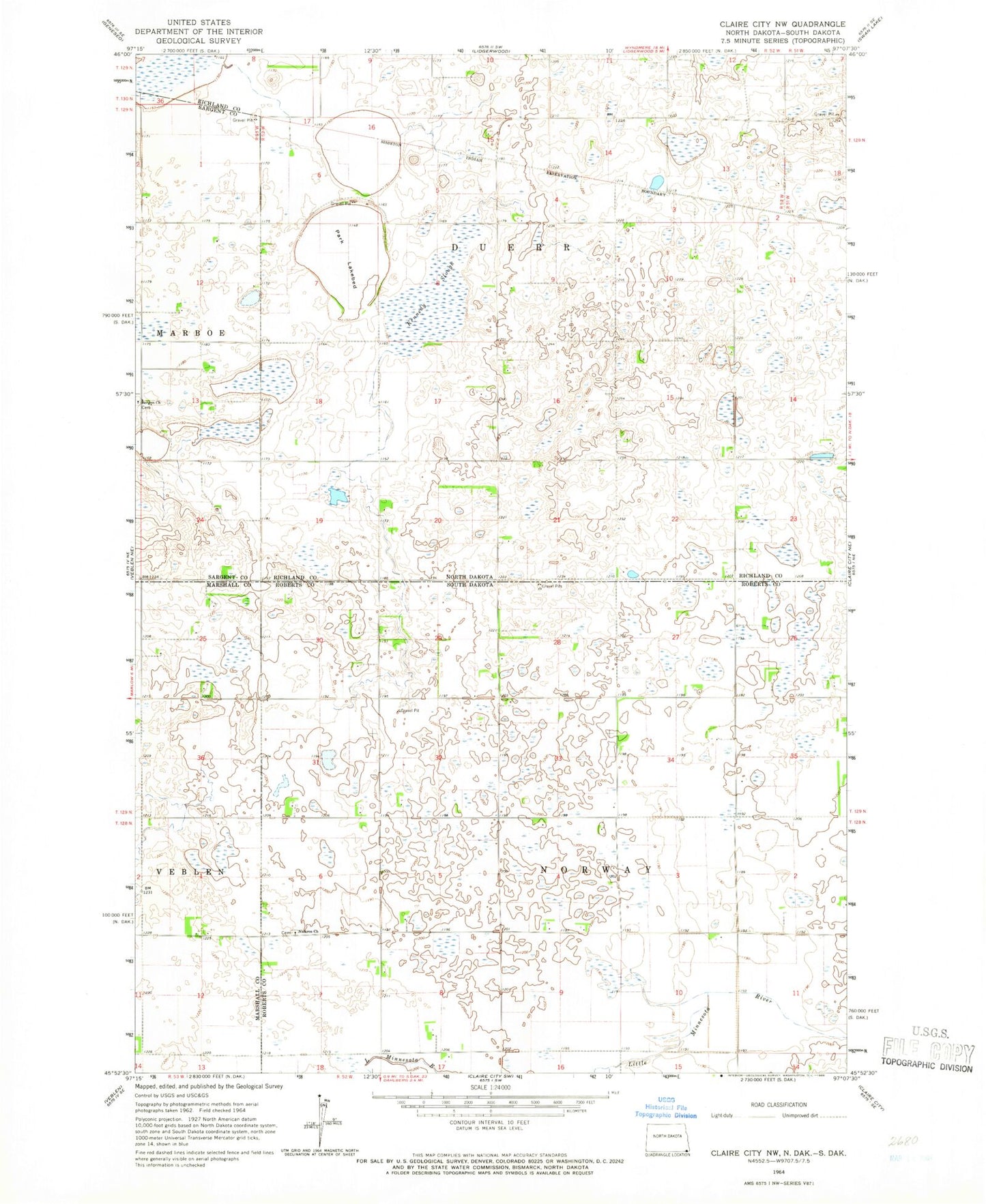 Classic USGS Claire City NW North Dakota 7.5'x7.5' Topo Map Image