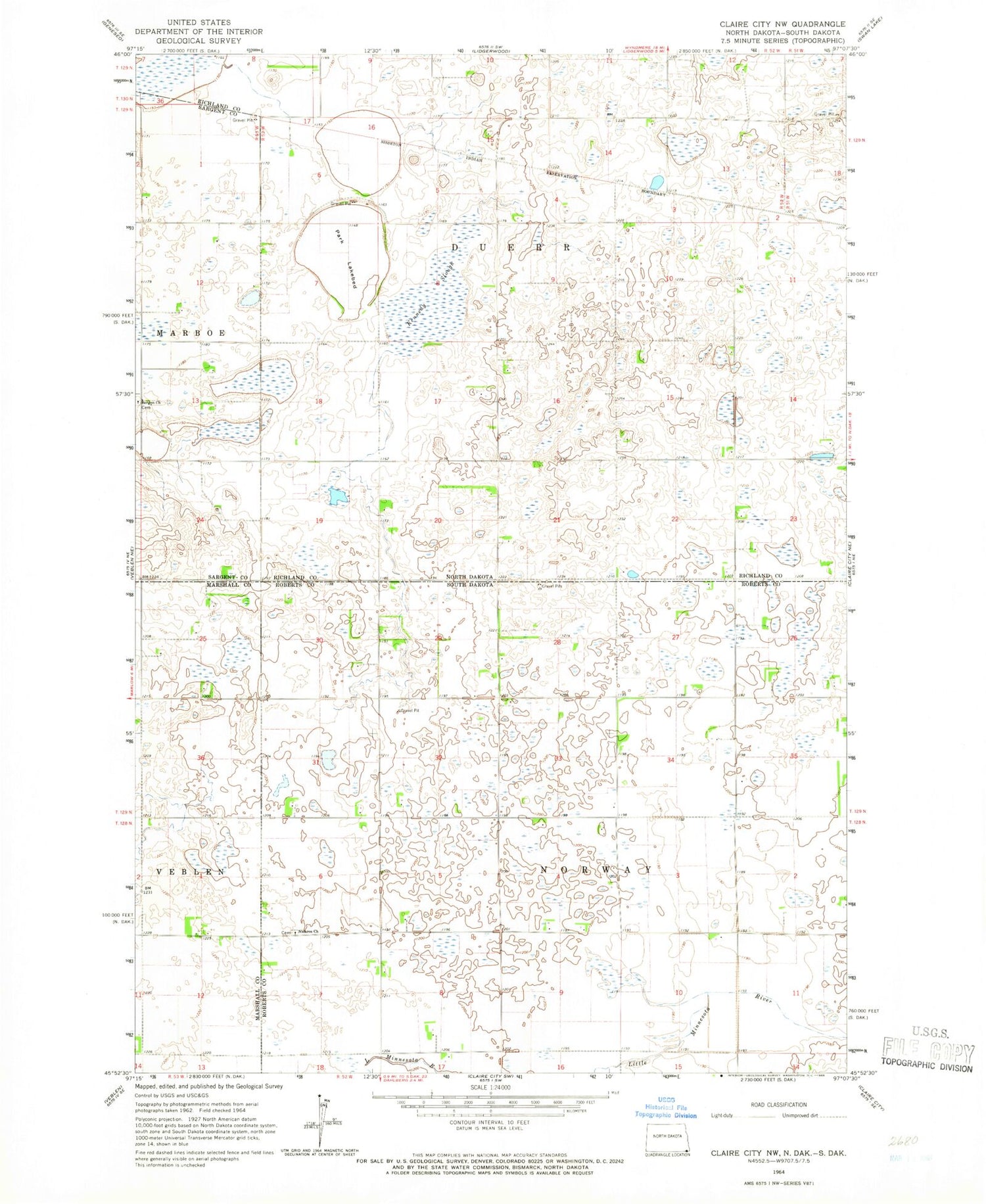 Classic USGS Claire City NW North Dakota 7.5'x7.5' Topo Map Image