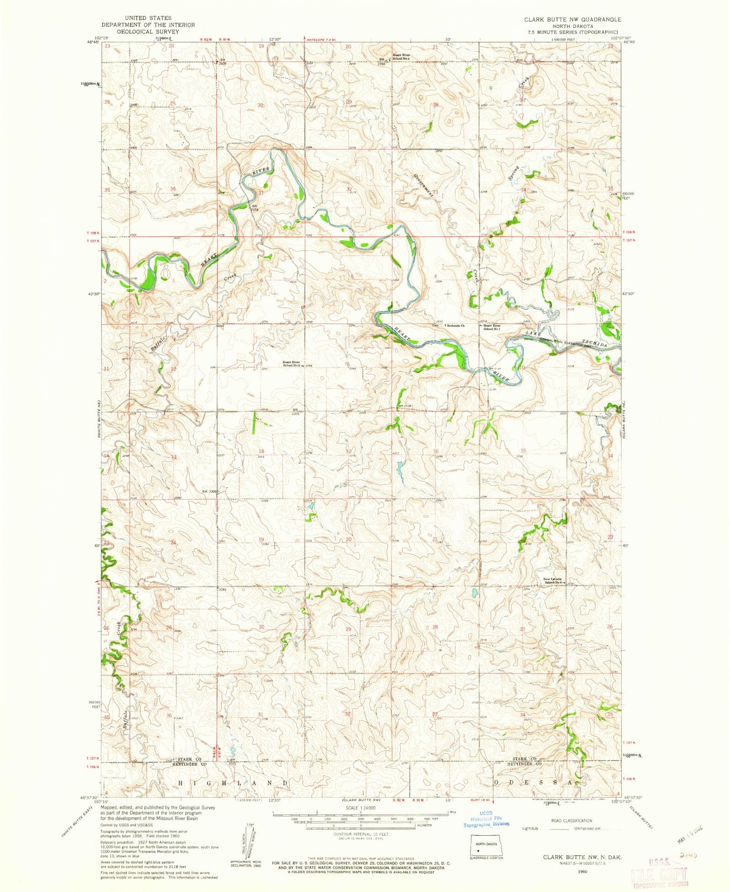 Classic USGS Clark Butte NW North Dakota 7.5'x7.5' Topo Map Image