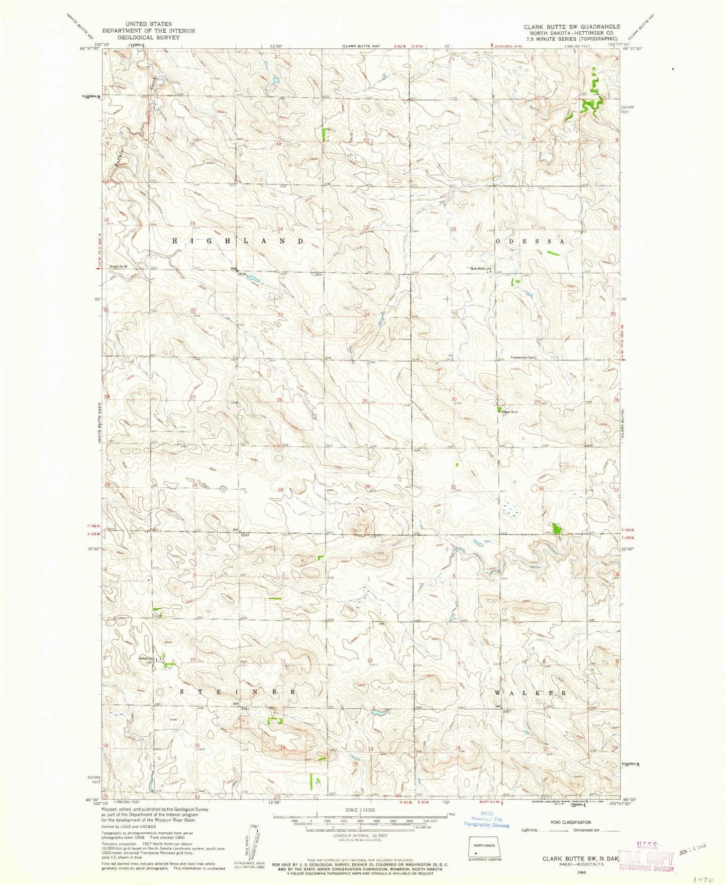 Classic USGS Clark Butte SW North Dakota 7.5'x7.5' Topo Map Image