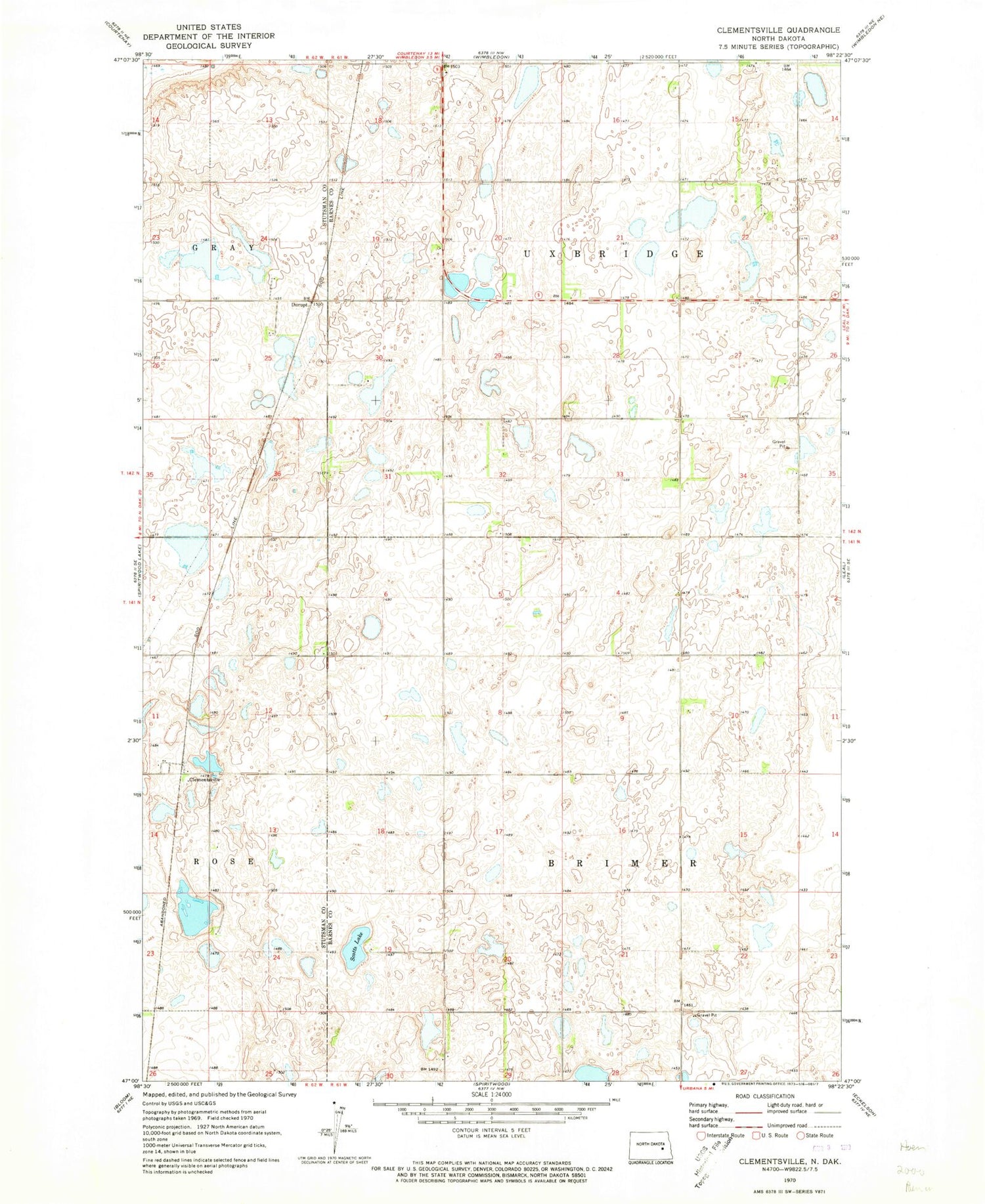 Classic USGS Clementsville North Dakota 7.5'x7.5' Topo Map Image