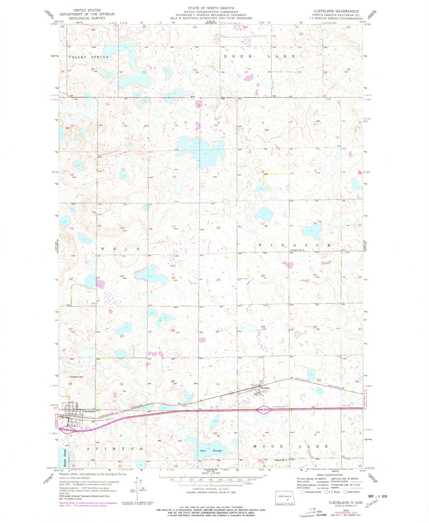 Classic USGS Cleveland North Dakota 7.5'x7.5' Topo Map Image