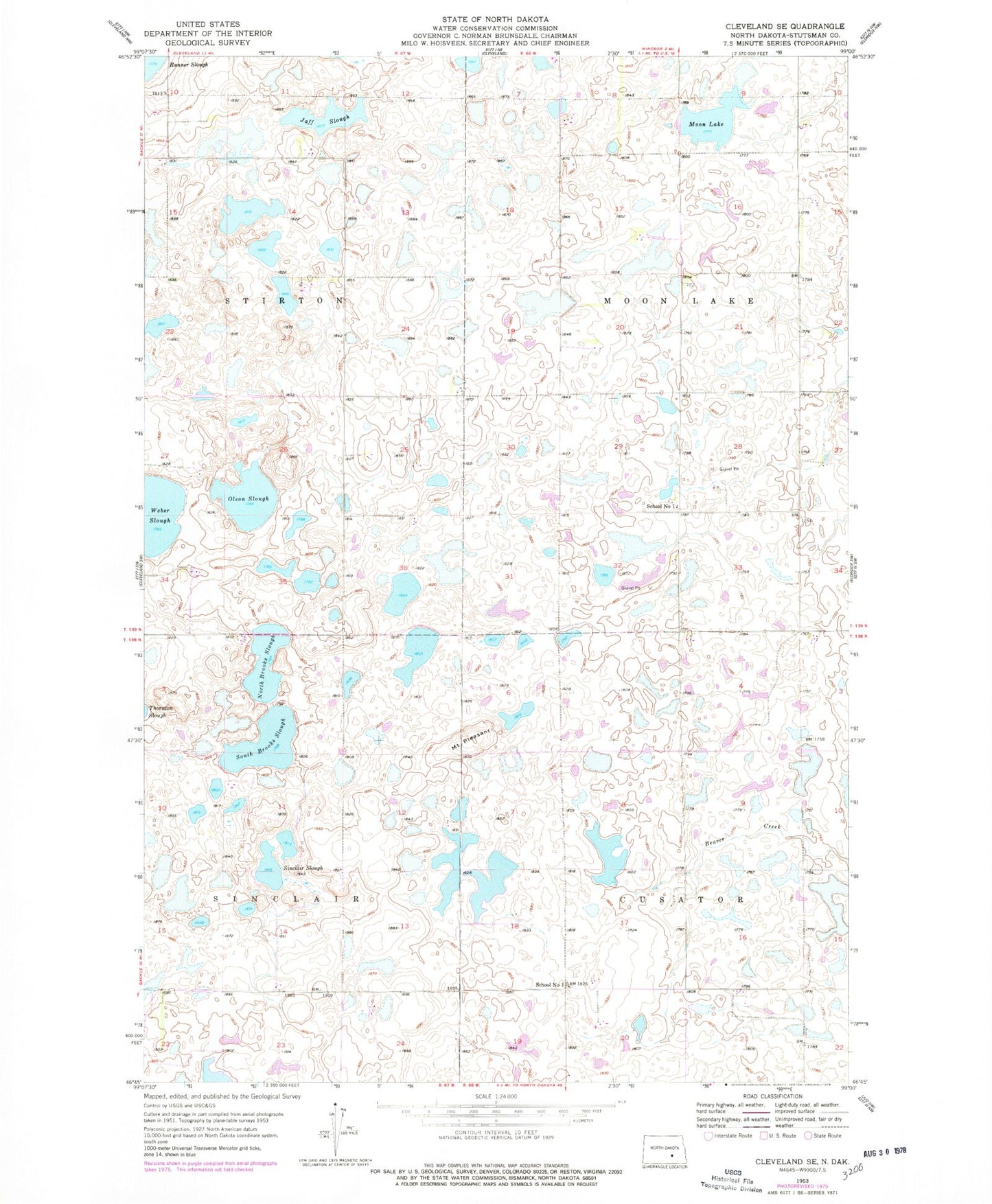 Classic USGS Cleveland SE North Dakota 7.5'x7.5' Topo Map Image