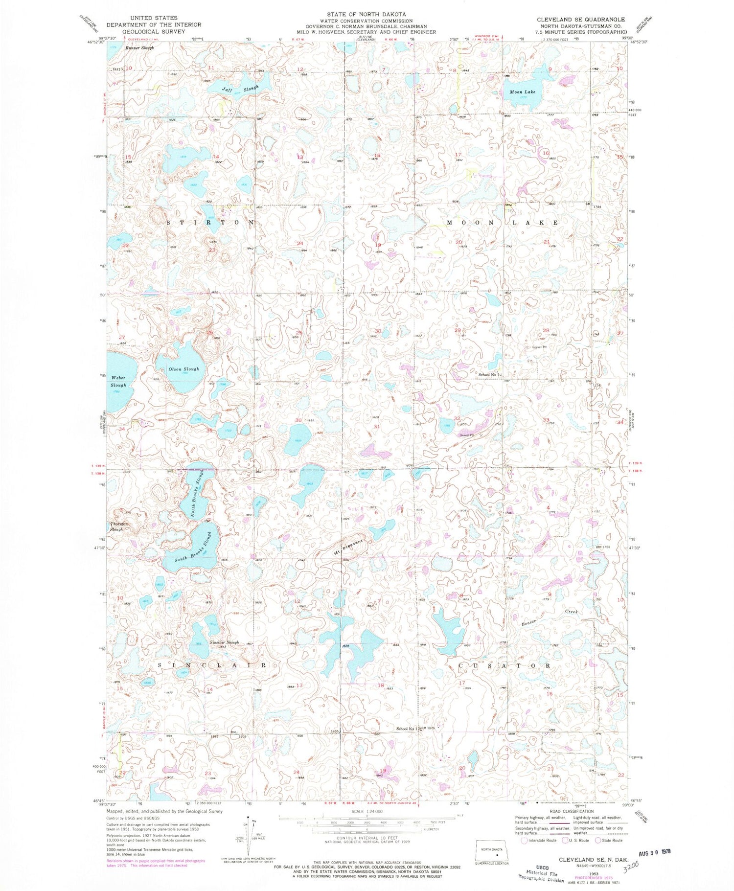 Classic USGS Cleveland SE North Dakota 7.5'x7.5' Topo Map Image
