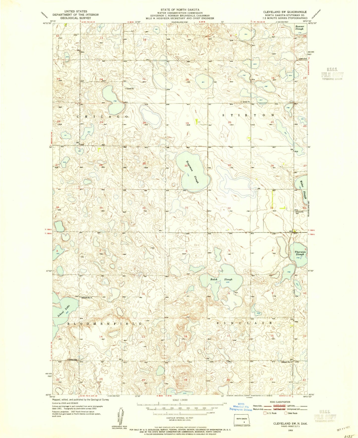 Classic USGS Cleveland SW North Dakota 7.5'x7.5' Topo Map Image