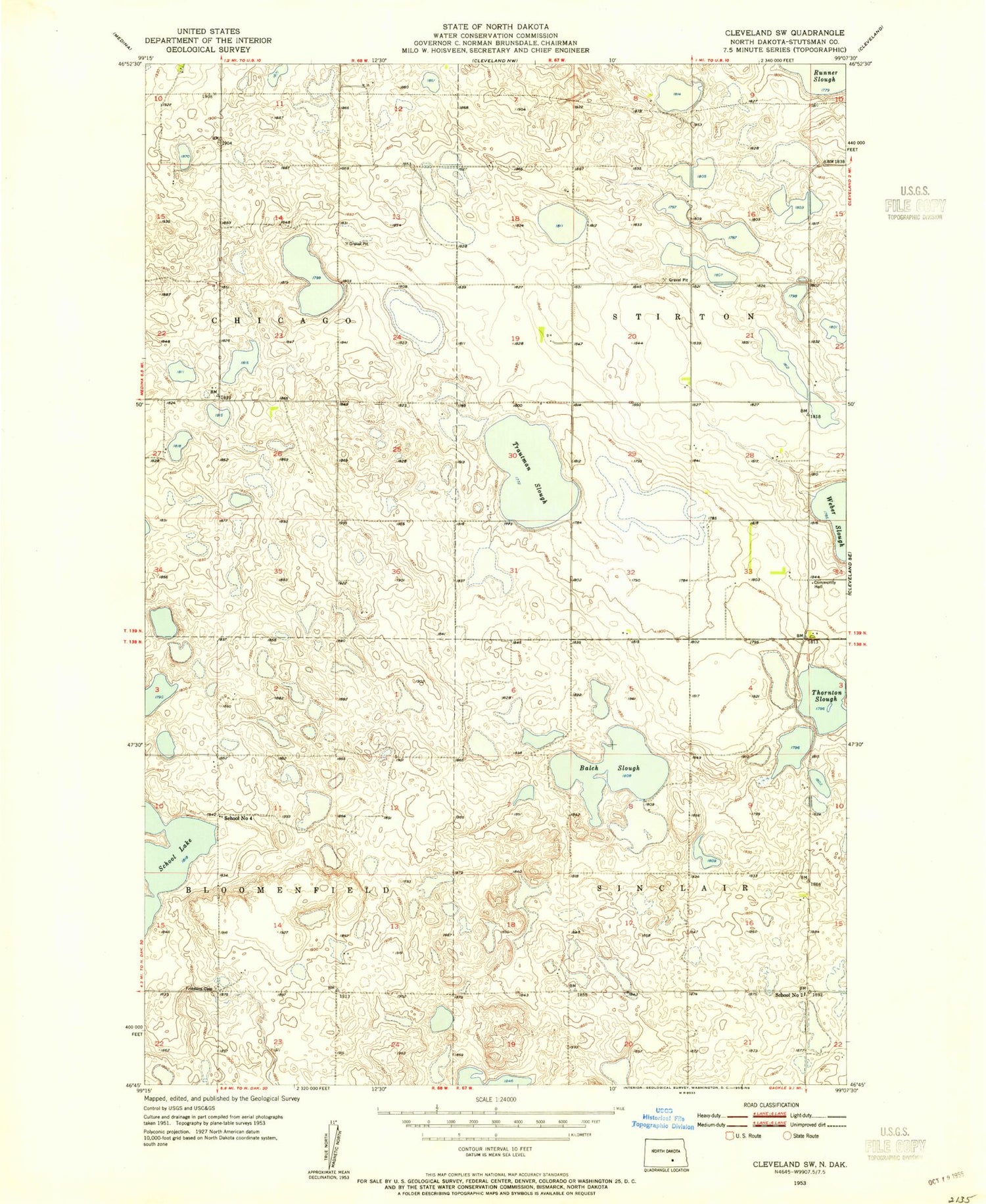 Classic USGS Cleveland SW North Dakota 7.5'x7.5' Topo Map Image