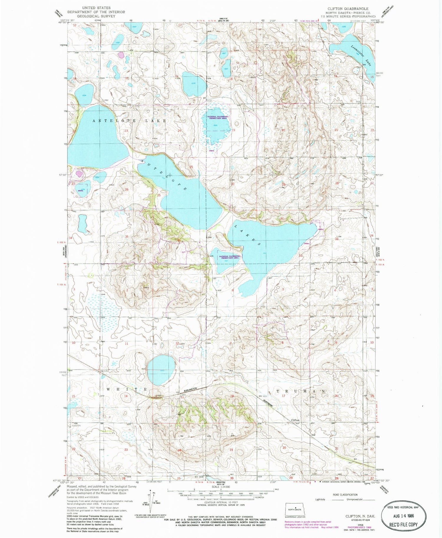 Classic USGS Clifton North Dakota 7.5'x7.5' Topo Map Image