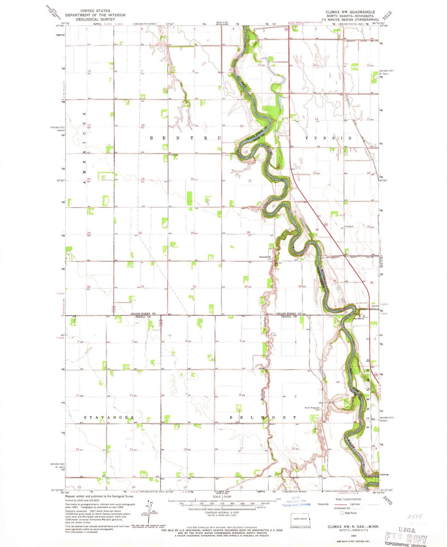Classic USGS Climax NW North Dakota 7.5'x7.5' Topo Map Image