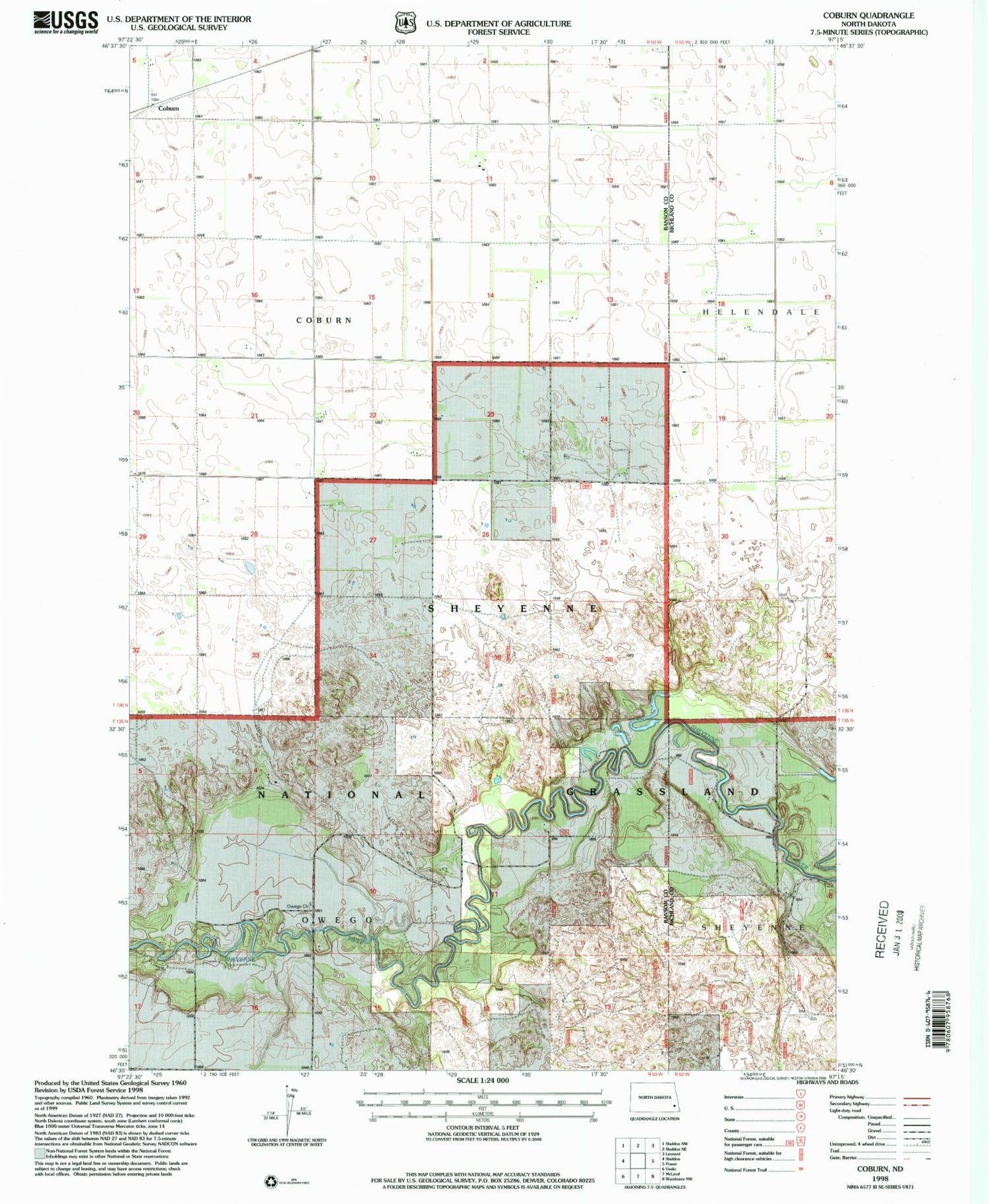 Classic USGS Coburn North Dakota 7.5'x7.5' Topo Map Image