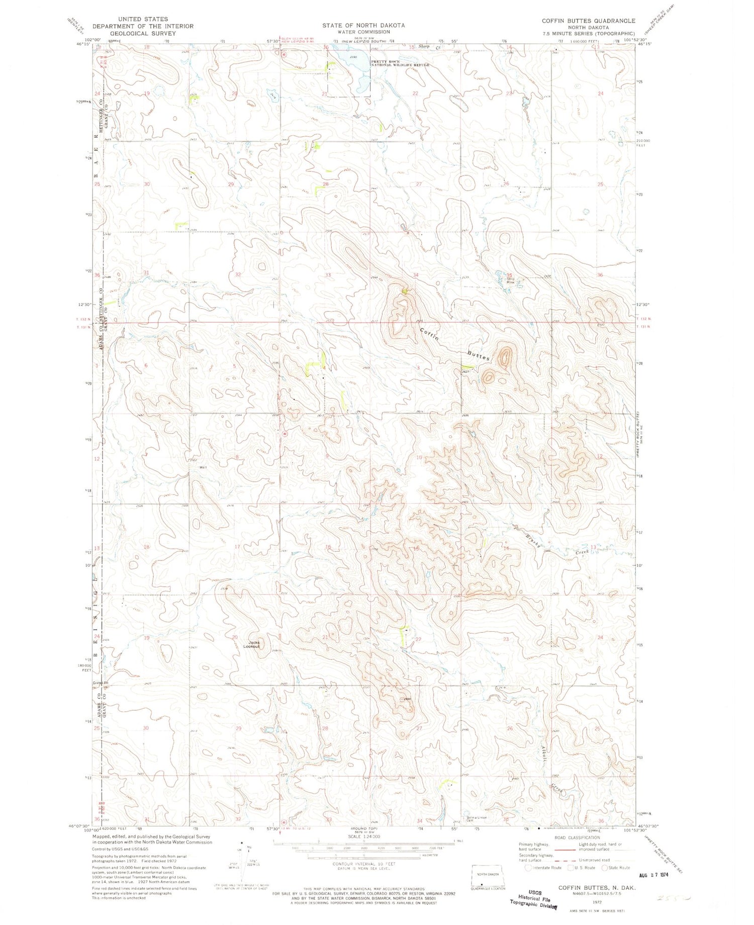 Classic USGS Coffin Buttes North Dakota 7.5'x7.5' Topo Map Image