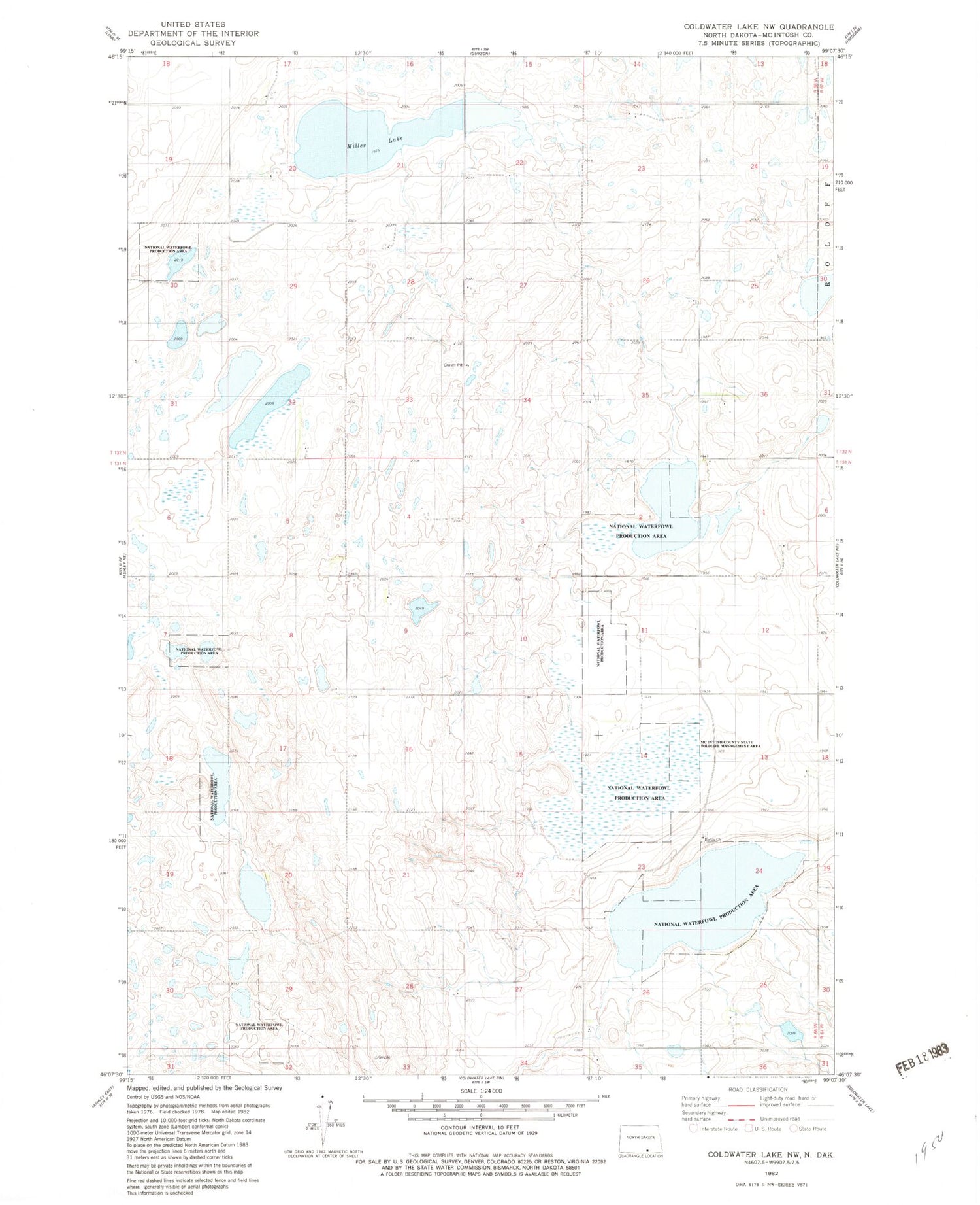 Classic USGS Coldwater Lake NW North Dakota 7.5'x7.5' Topo Map Image