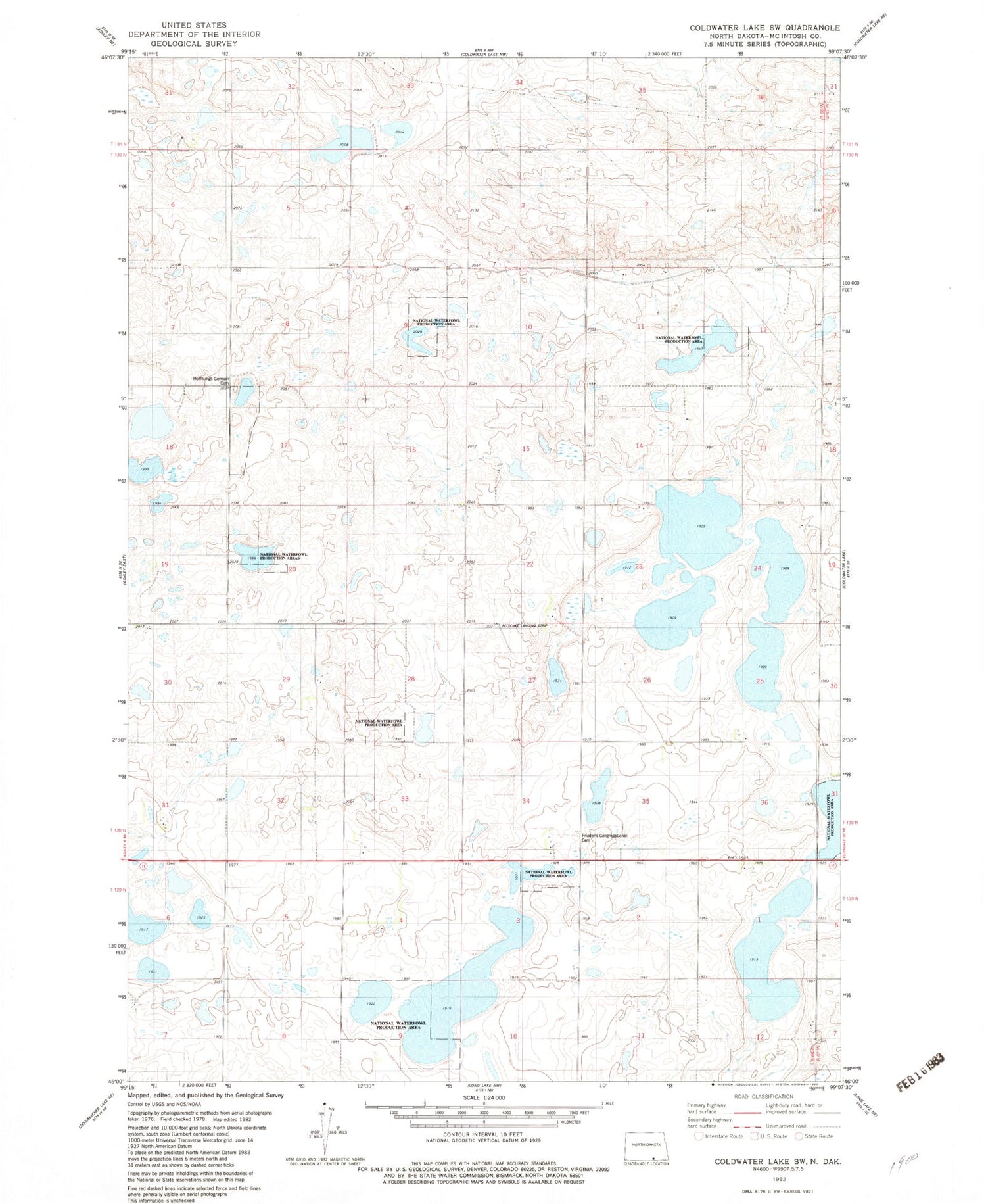 Classic USGS Coldwater Lake SW North Dakota 7.5'x7.5' Topo Map Image