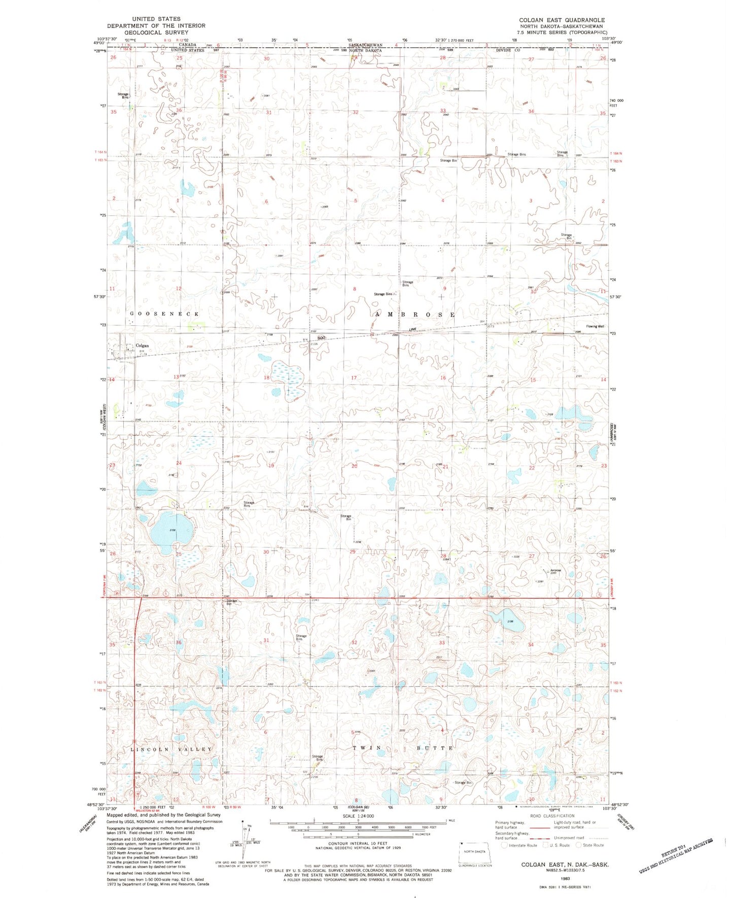 Classic USGS Colgan East North Dakota 7.5'x7.5' Topo Map Image