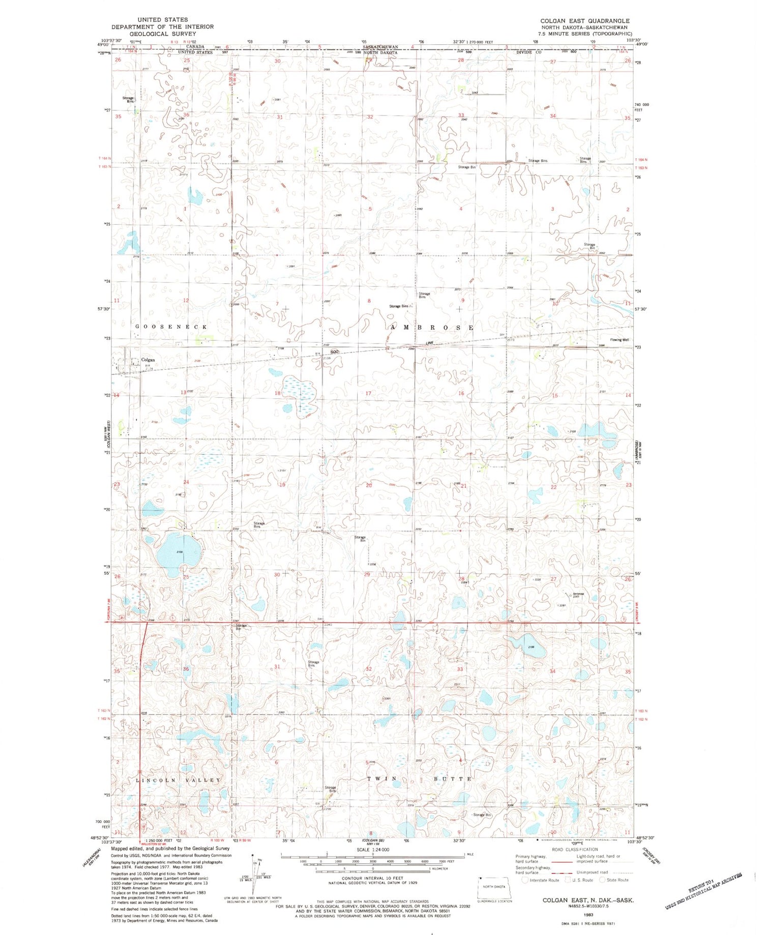 Classic USGS Colgan East North Dakota 7.5'x7.5' Topo Map Image