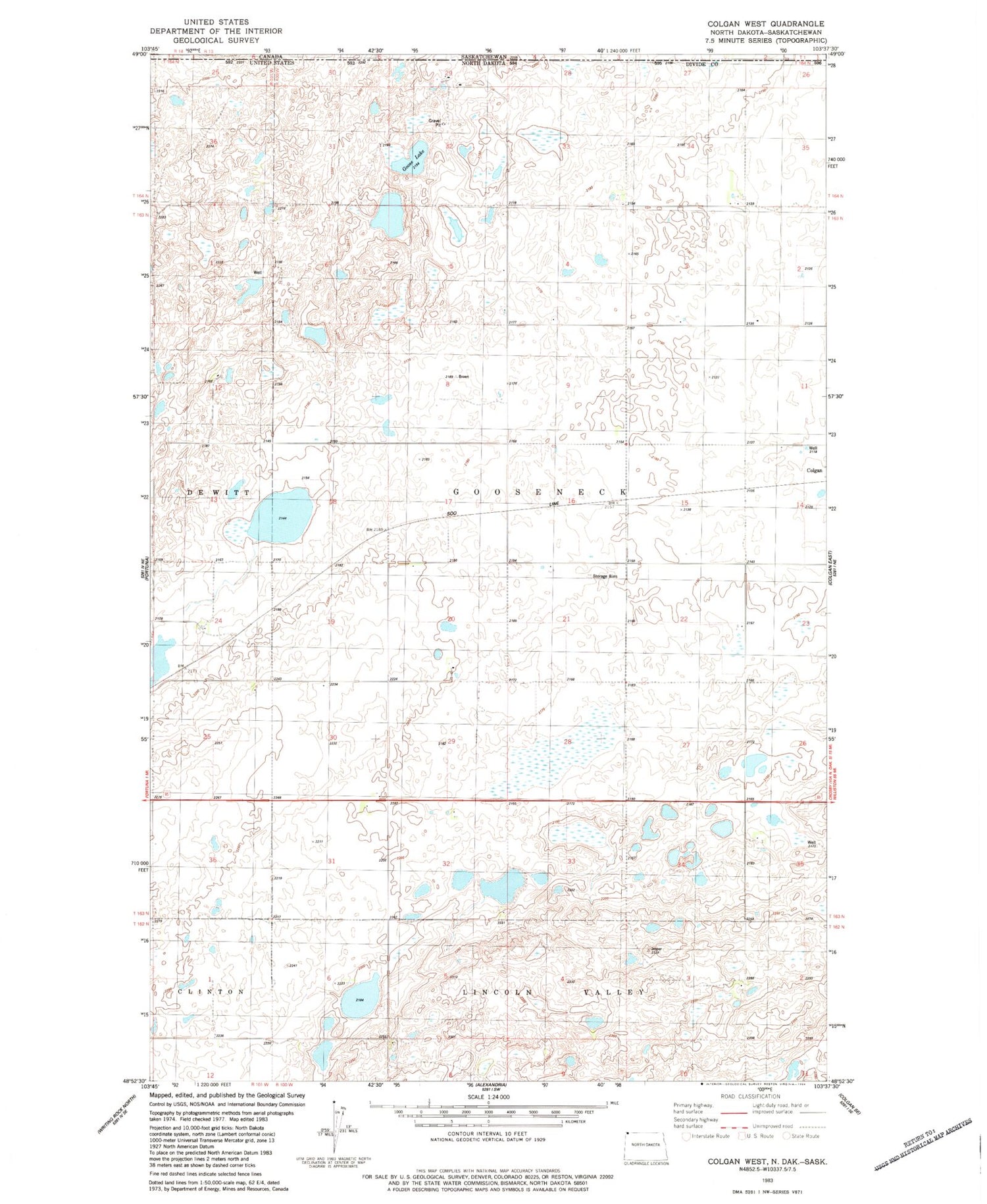 Classic USGS Colgan West North Dakota 7.5'x7.5' Topo Map Image