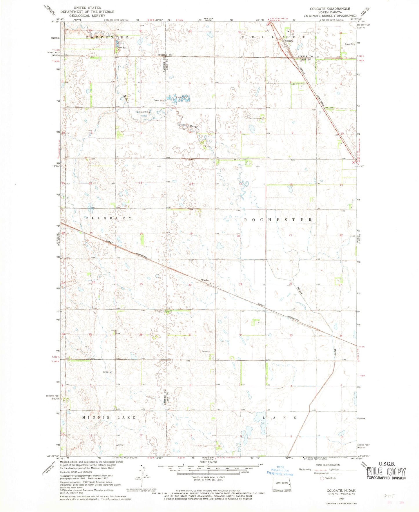 Classic USGS Colgate North Dakota 7.5'x7.5' Topo Map Image