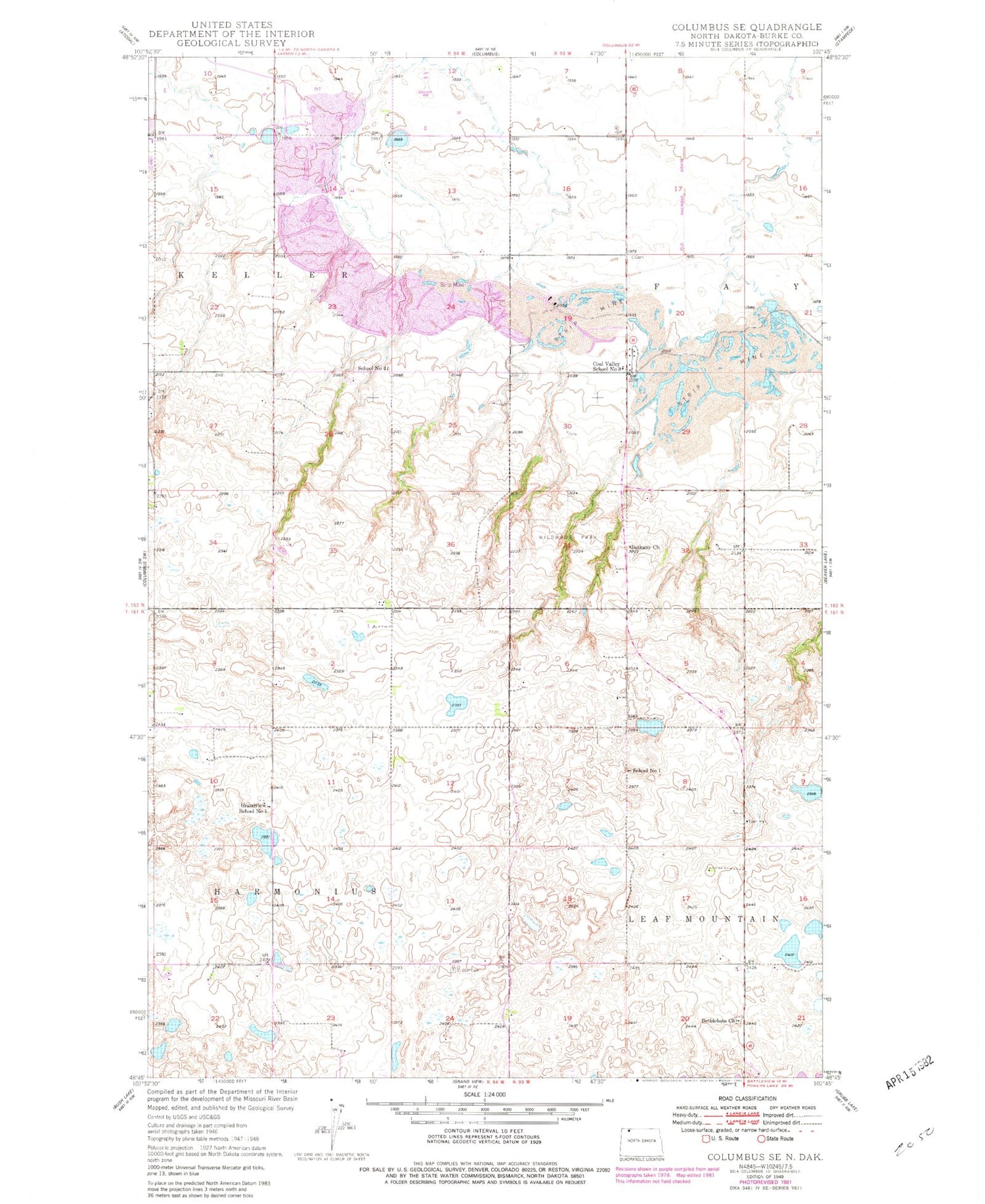 Classic USGS Columbus SE North Dakota 7.5'x7.5' Topo Map Image