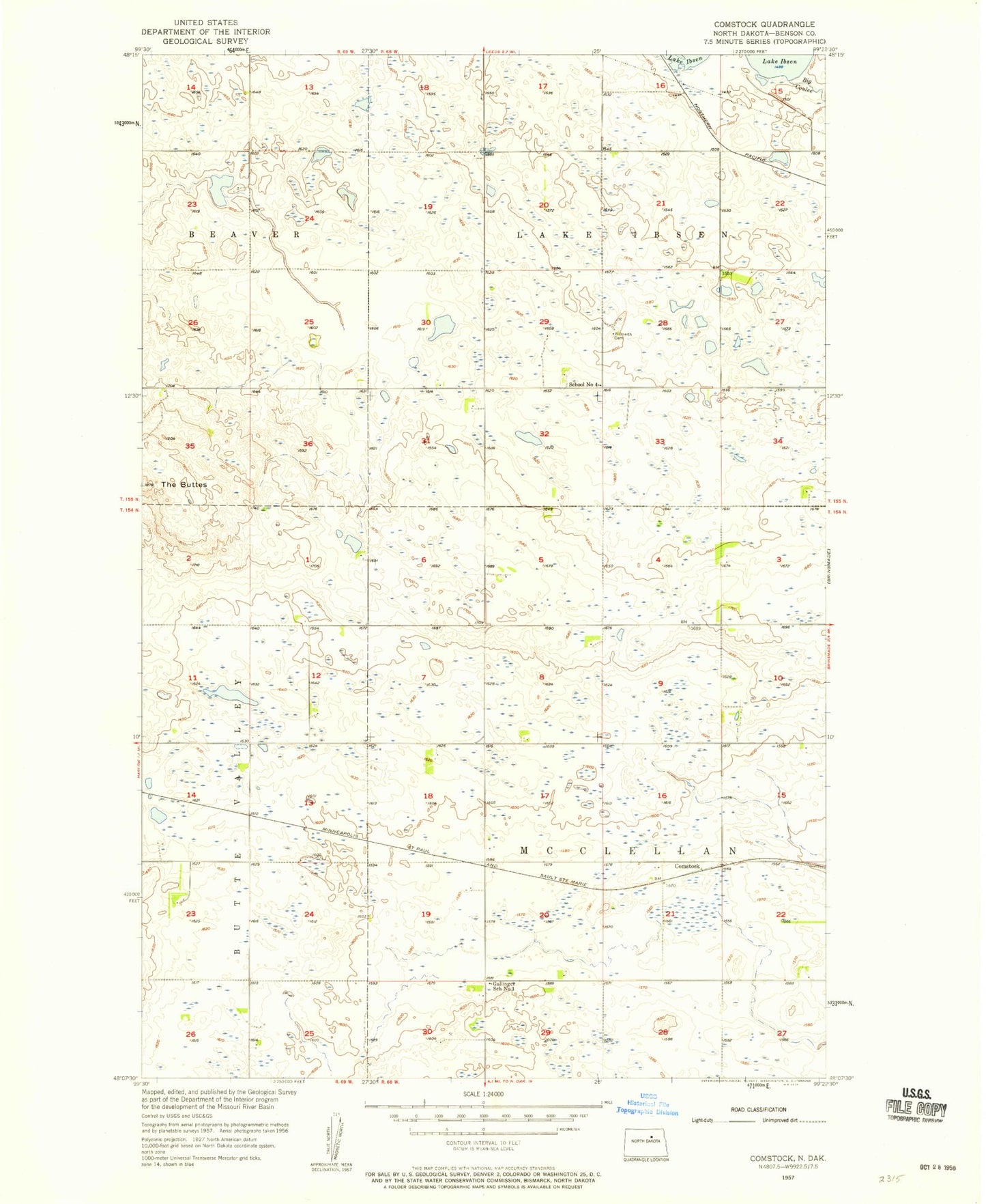 Classic USGS Comstock North Dakota 7.5'x7.5' Topo Map Image
