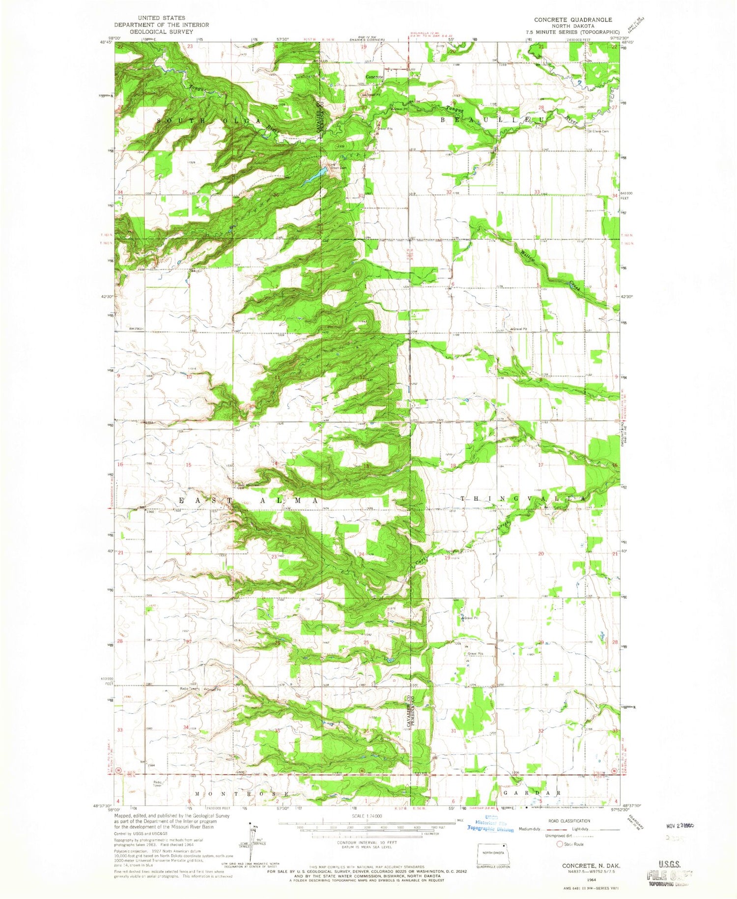 Classic USGS Concrete North Dakota 7.5'x7.5' Topo Map Image