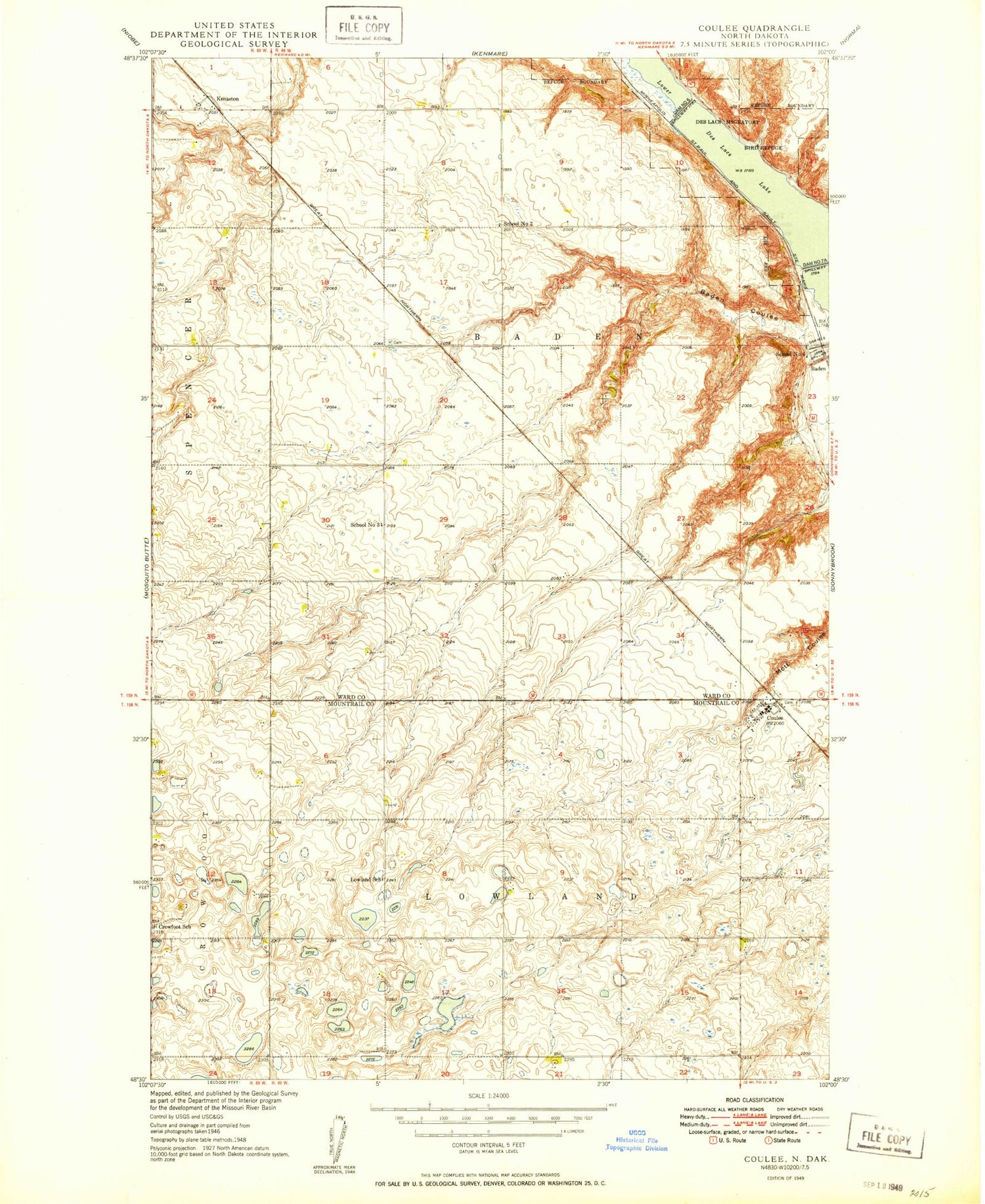 Classic USGS Coulee North Dakota 7.5'x7.5' Topo Map Image