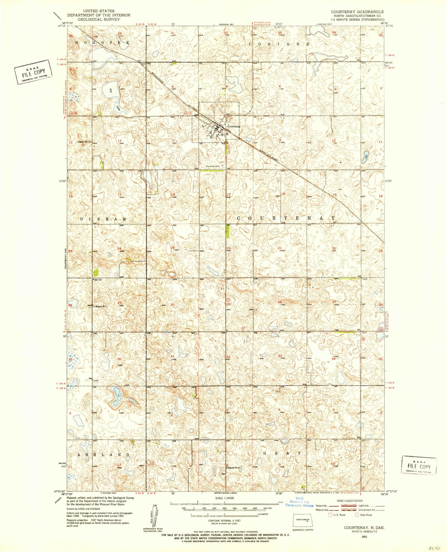 Classic USGS Courtenay North Dakota 7.5'x7.5' Topo Map Image