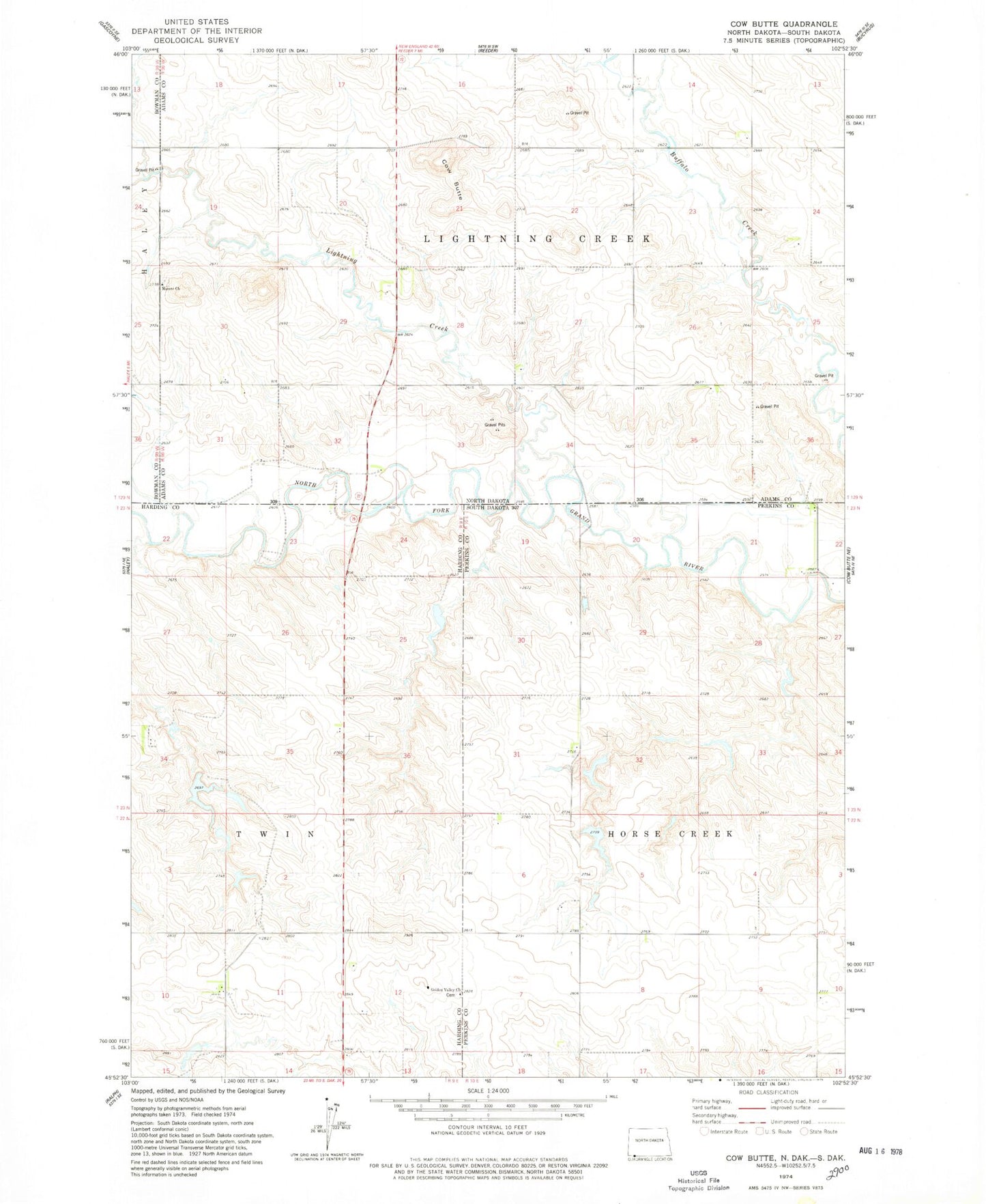 Classic USGS Cow Butte North Dakota 7.5'x7.5' Topo Map Image