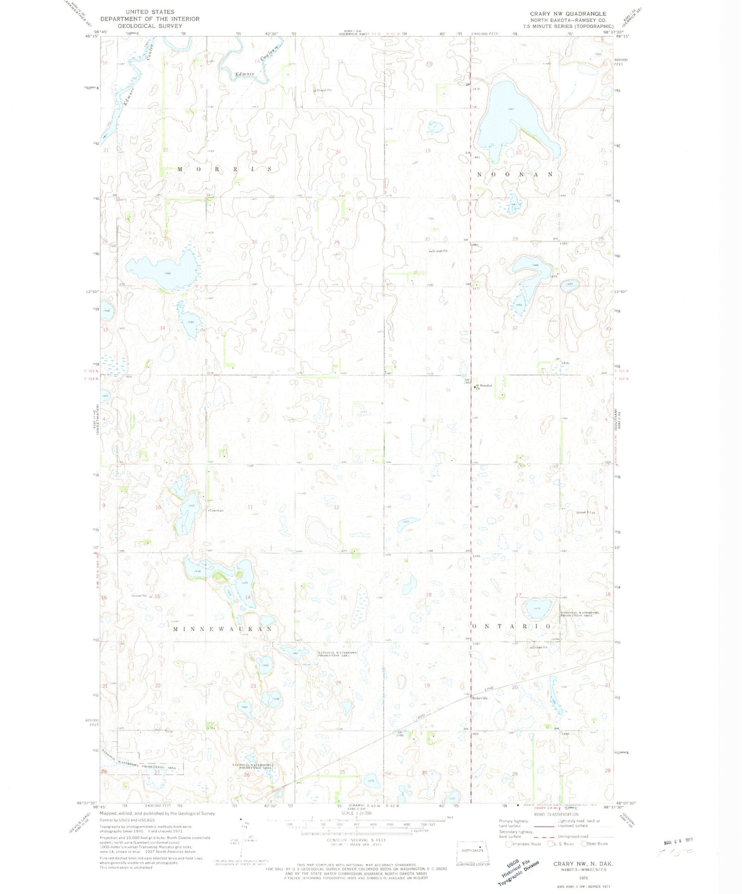 Classic USGS Crary NW North Dakota 7.5'x7.5' Topo Map Image