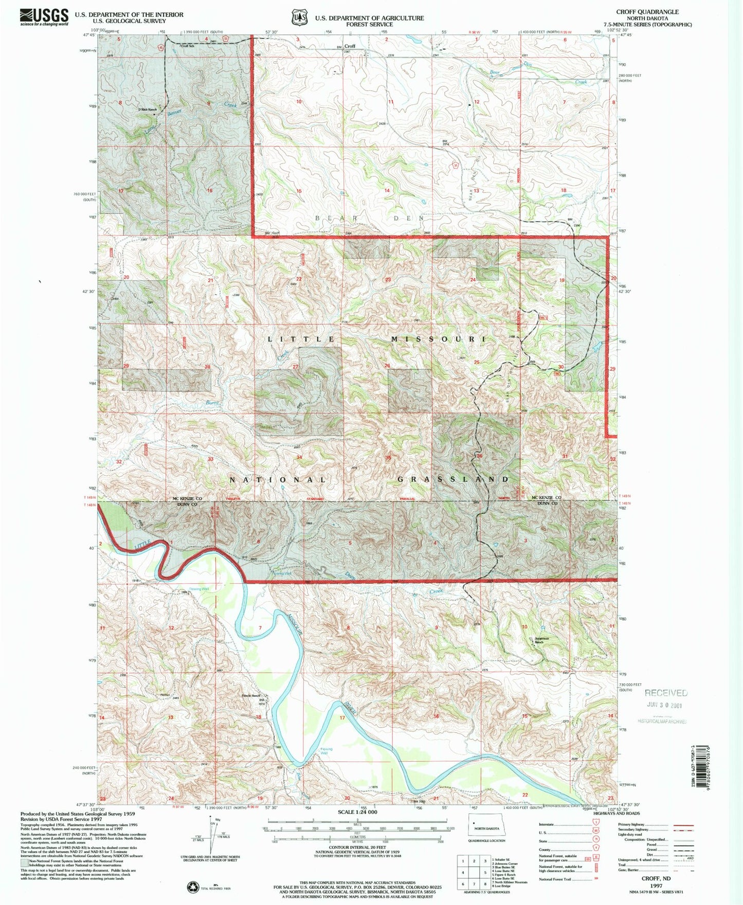 Classic USGS Croff North Dakota 7.5'x7.5' Topo Map Image