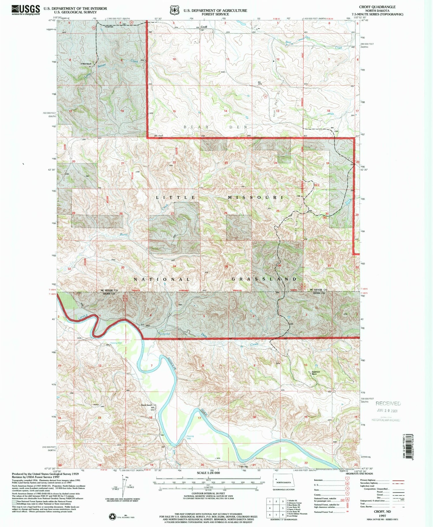 Classic USGS Croff North Dakota 7.5'x7.5' Topo Map Image