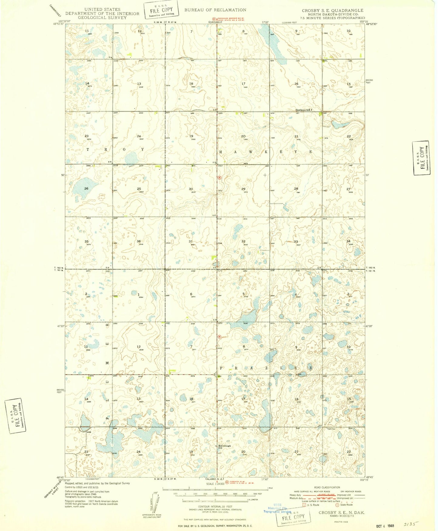 Classic USGS Crosby SE North Dakota 7.5'x7.5' Topo Map Image