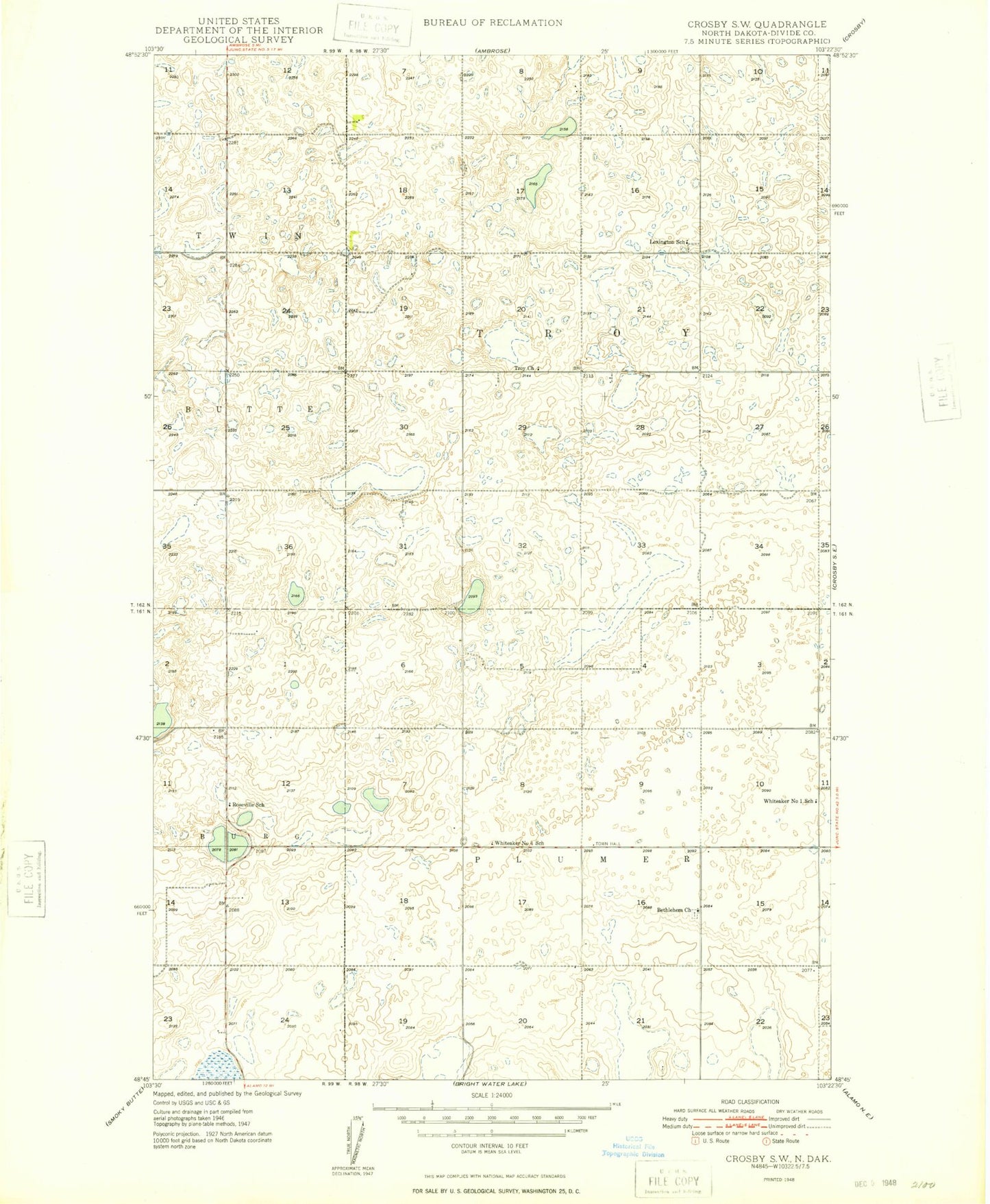 Classic USGS Crosby SW North Dakota 7.5'x7.5' Topo Map Image