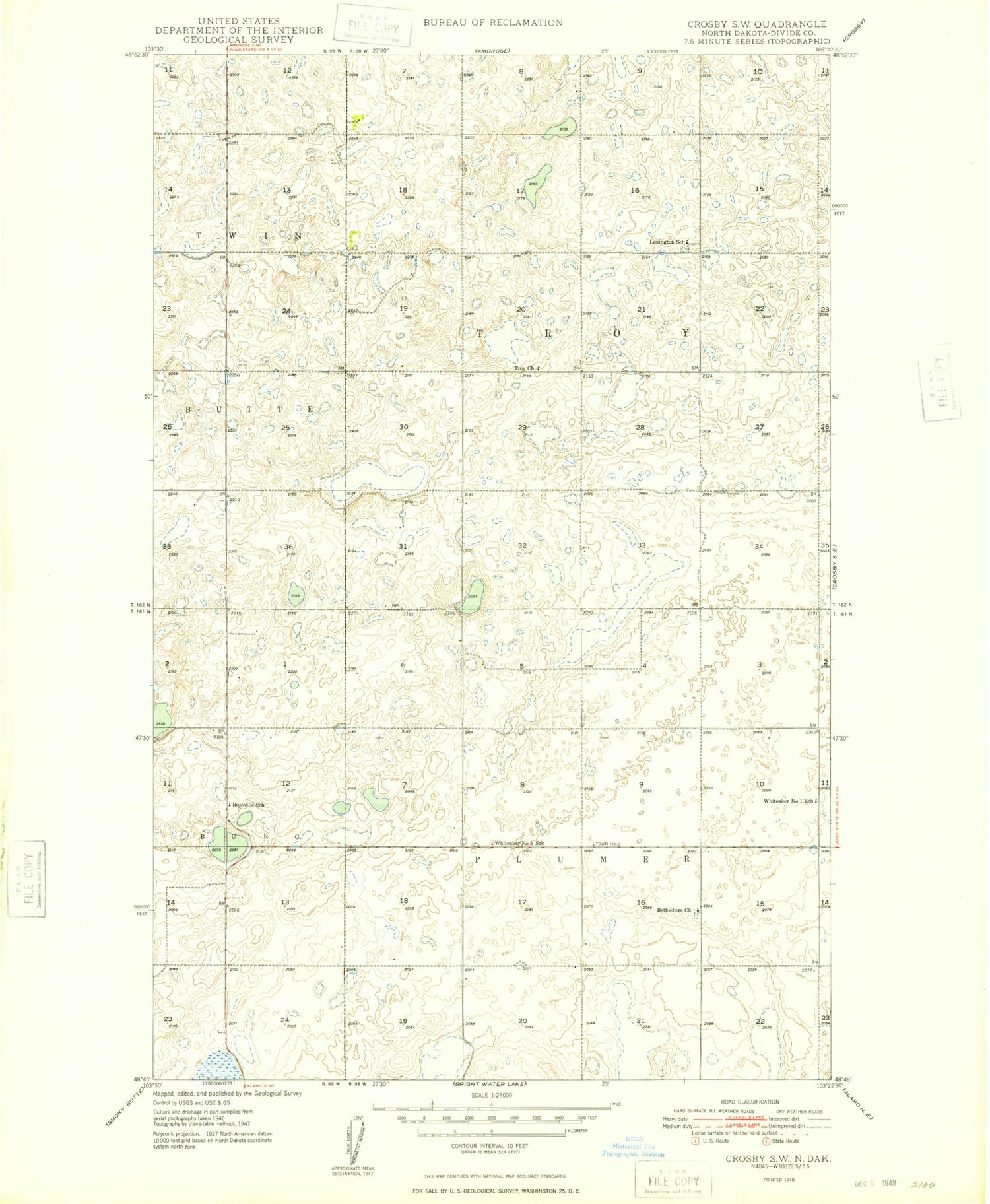 Classic USGS Crosby SW North Dakota 7.5'x7.5' Topo Map Image