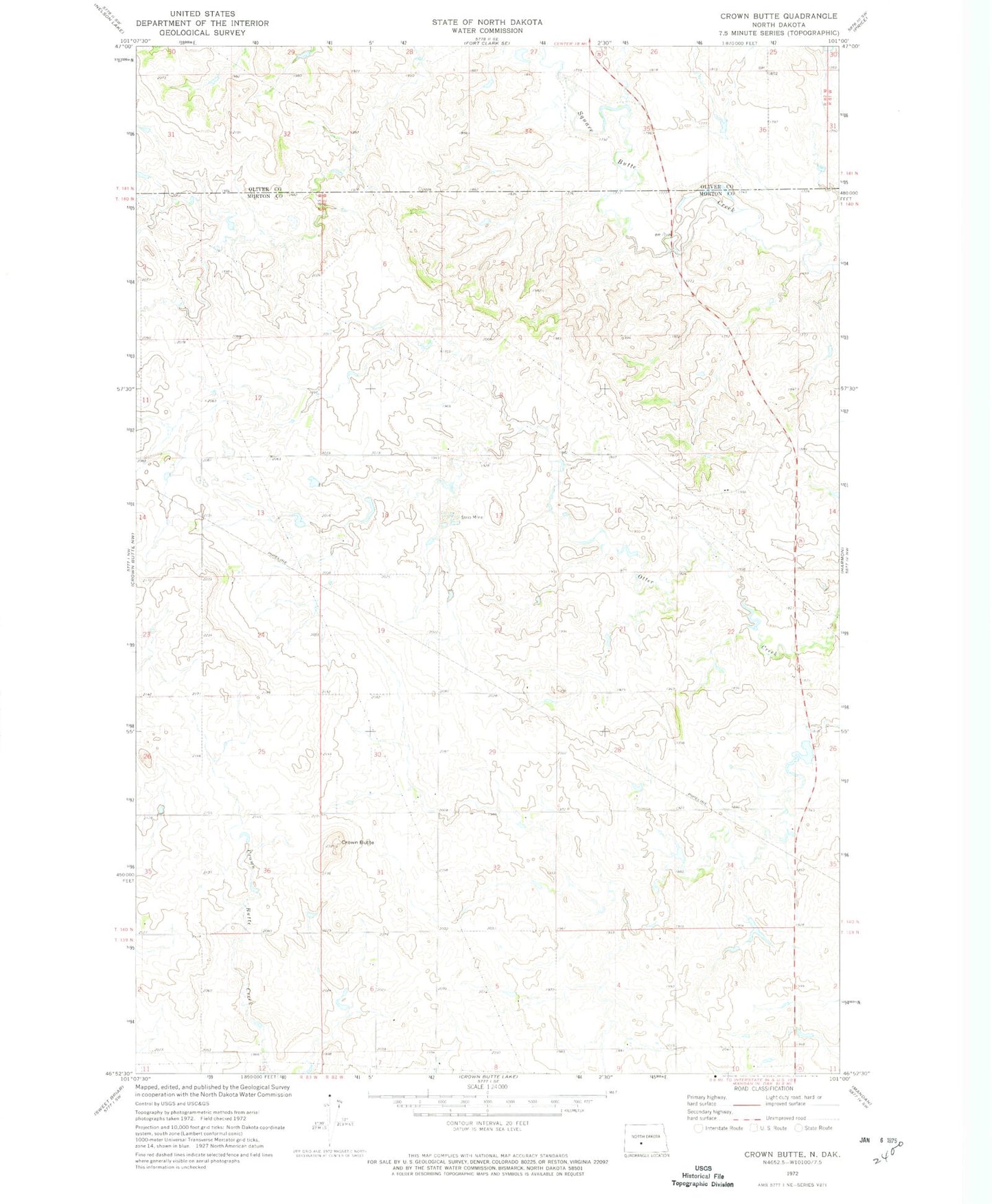 Classic USGS Crown Butte North Dakota 7.5'x7.5' Topo Map Image