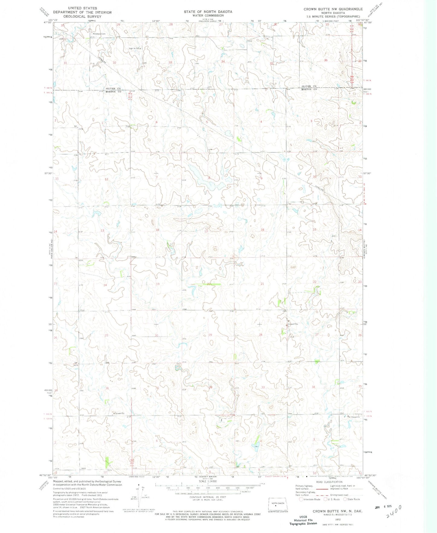 Classic USGS Crown Butte NW North Dakota 7.5'x7.5' Topo Map Image