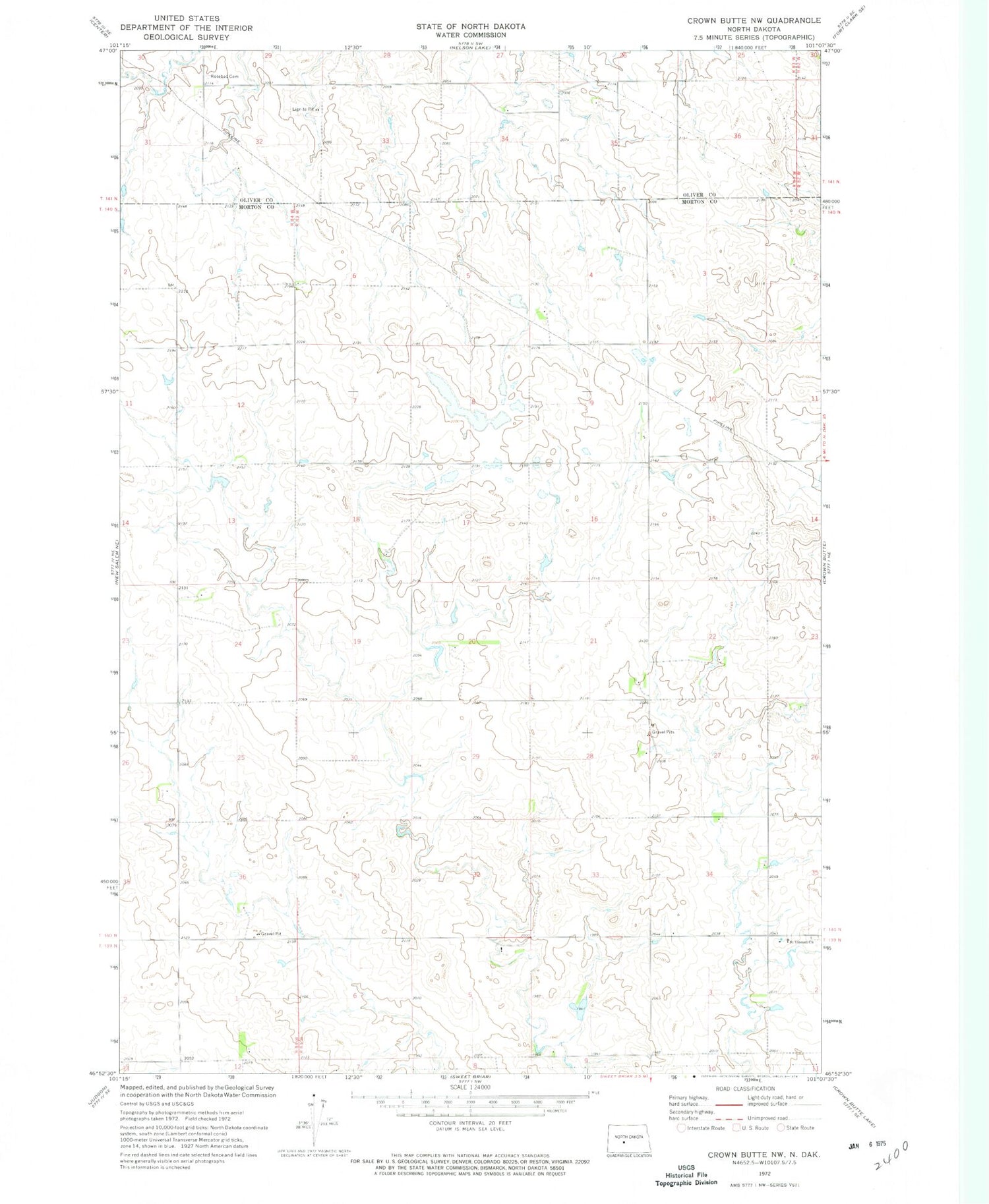 Classic USGS Crown Butte NW North Dakota 7.5'x7.5' Topo Map Image