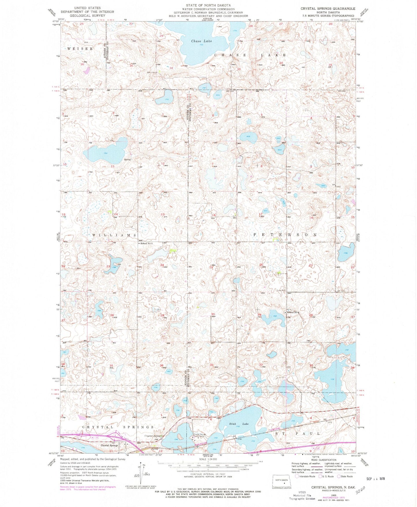 Classic USGS Crystal Springs North Dakota 7.5'x7.5' Topo Map Image