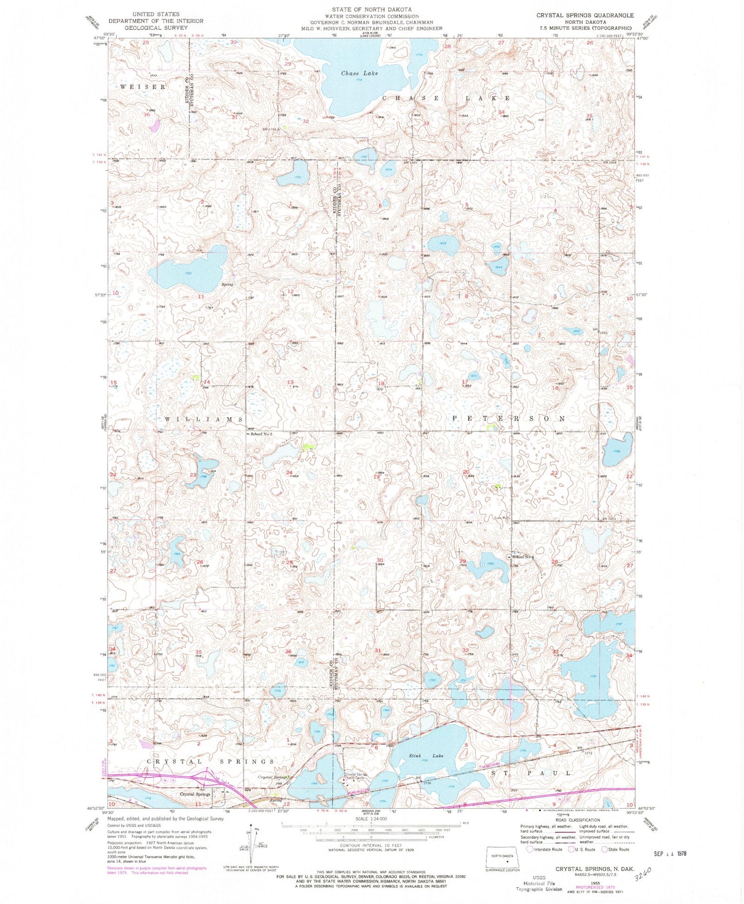 Classic USGS Crystal Springs North Dakota 7.5'x7.5' Topo Map Image