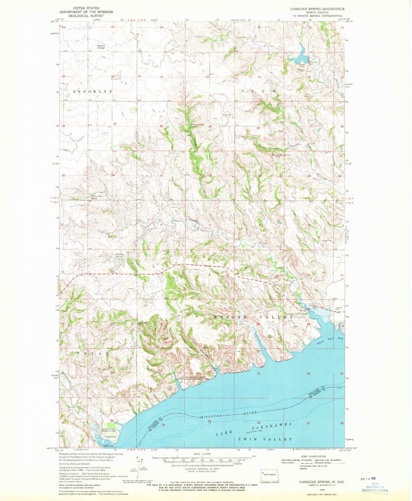 Classic USGS Cussicks Spring North Dakota 7.5'x7.5' Topo Map Image