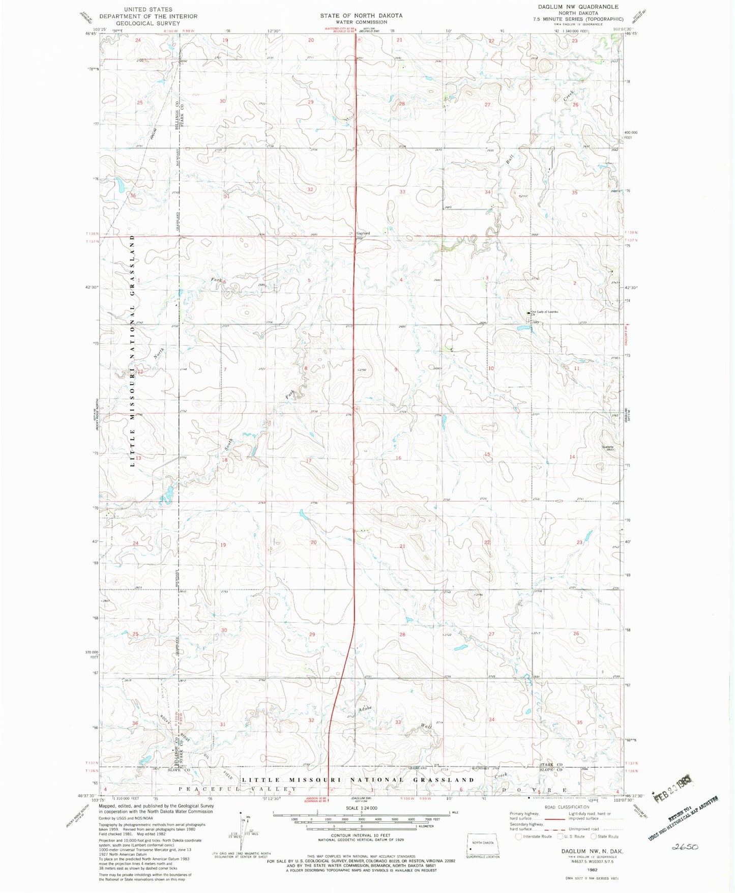 Classic USGS Daglum NW North Dakota 7.5'x7.5' Topo Map Image