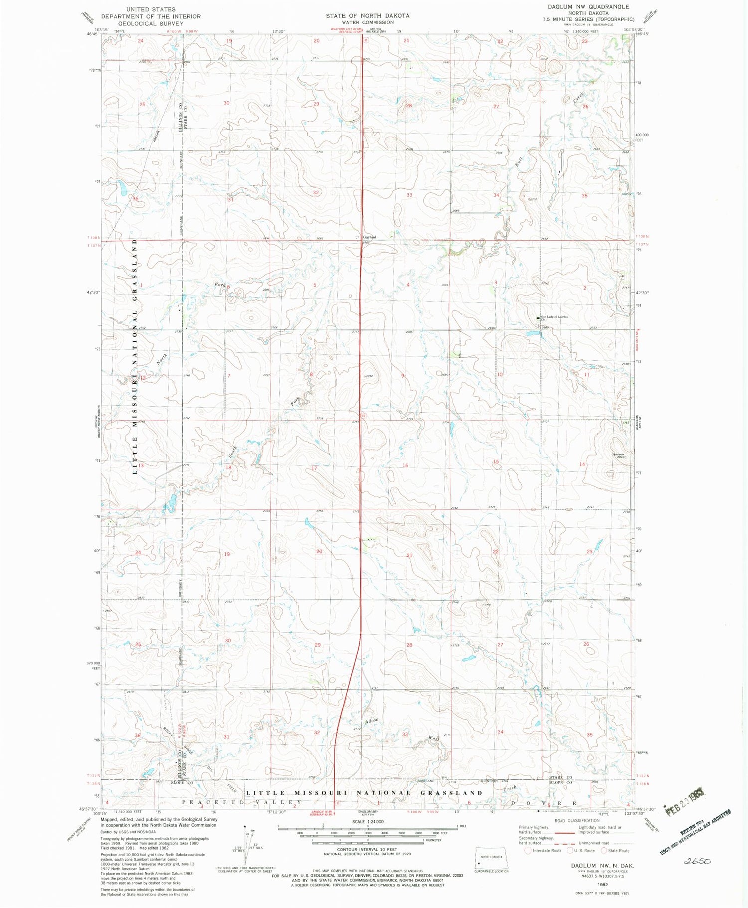 Classic USGS Daglum NW North Dakota 7.5'x7.5' Topo Map Image