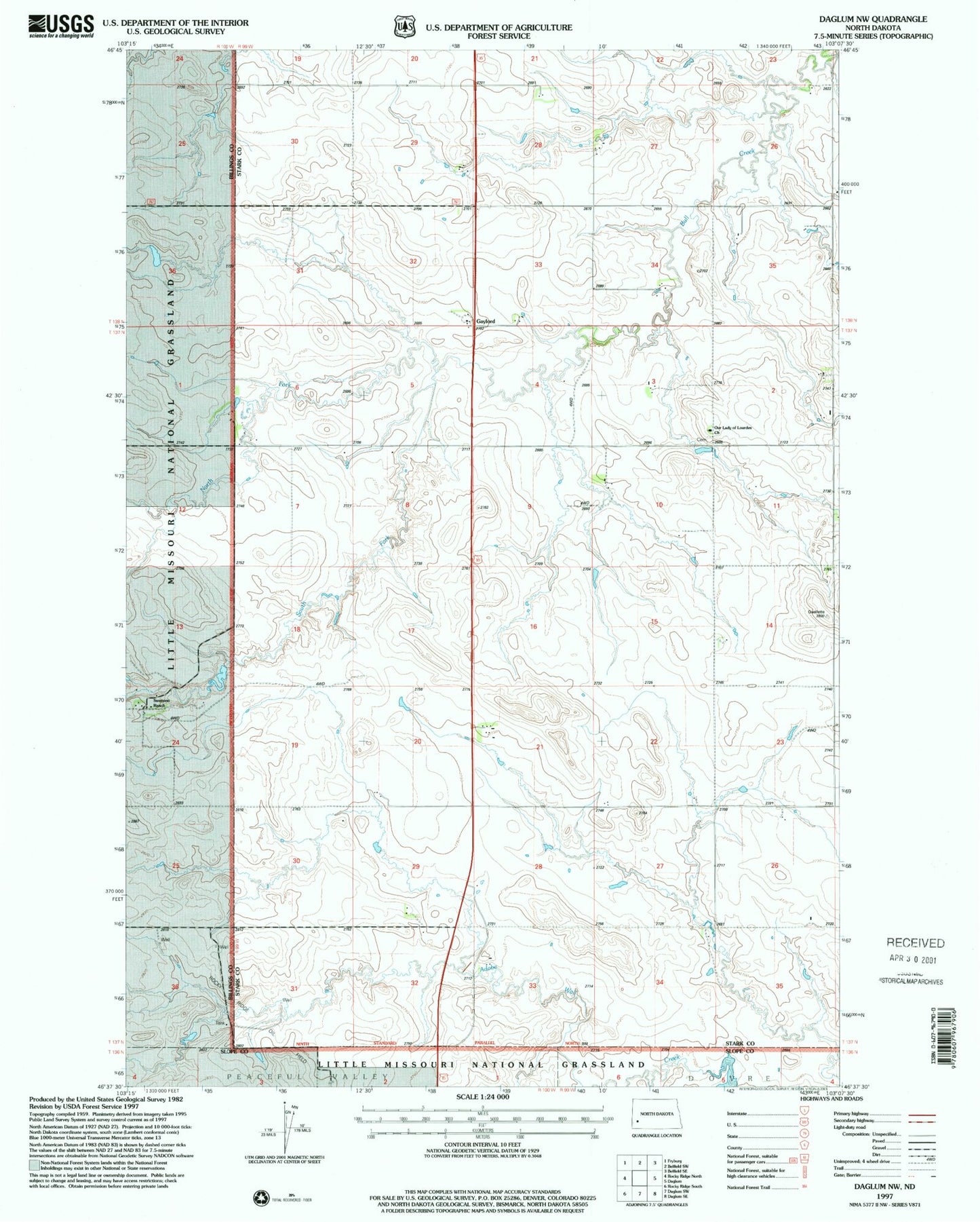 Classic USGS Daglum NW North Dakota 7.5'x7.5' Topo Map Image